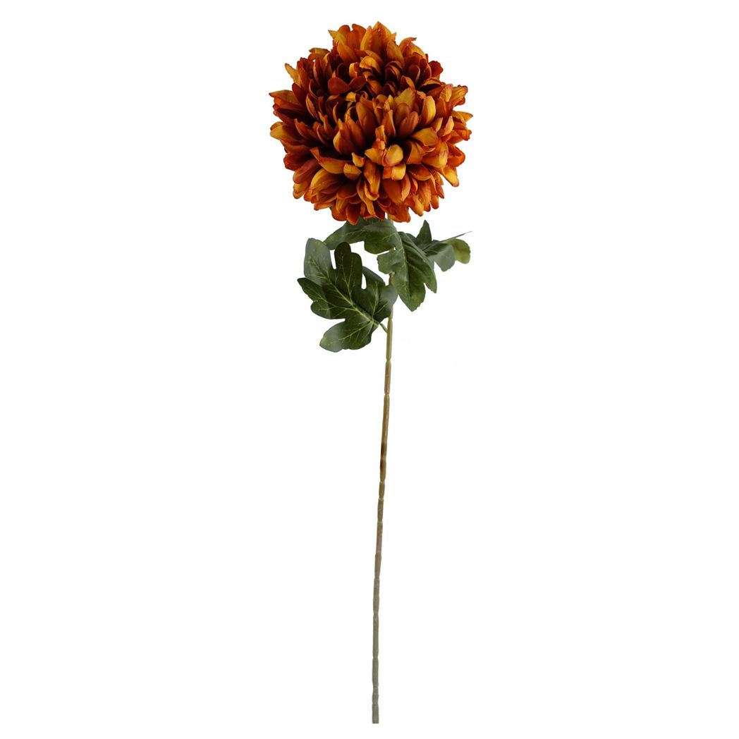 Leaf Pack of 6 Orange Extra Large Reflex Chrysanthemum Silk Flower Stems 75cm