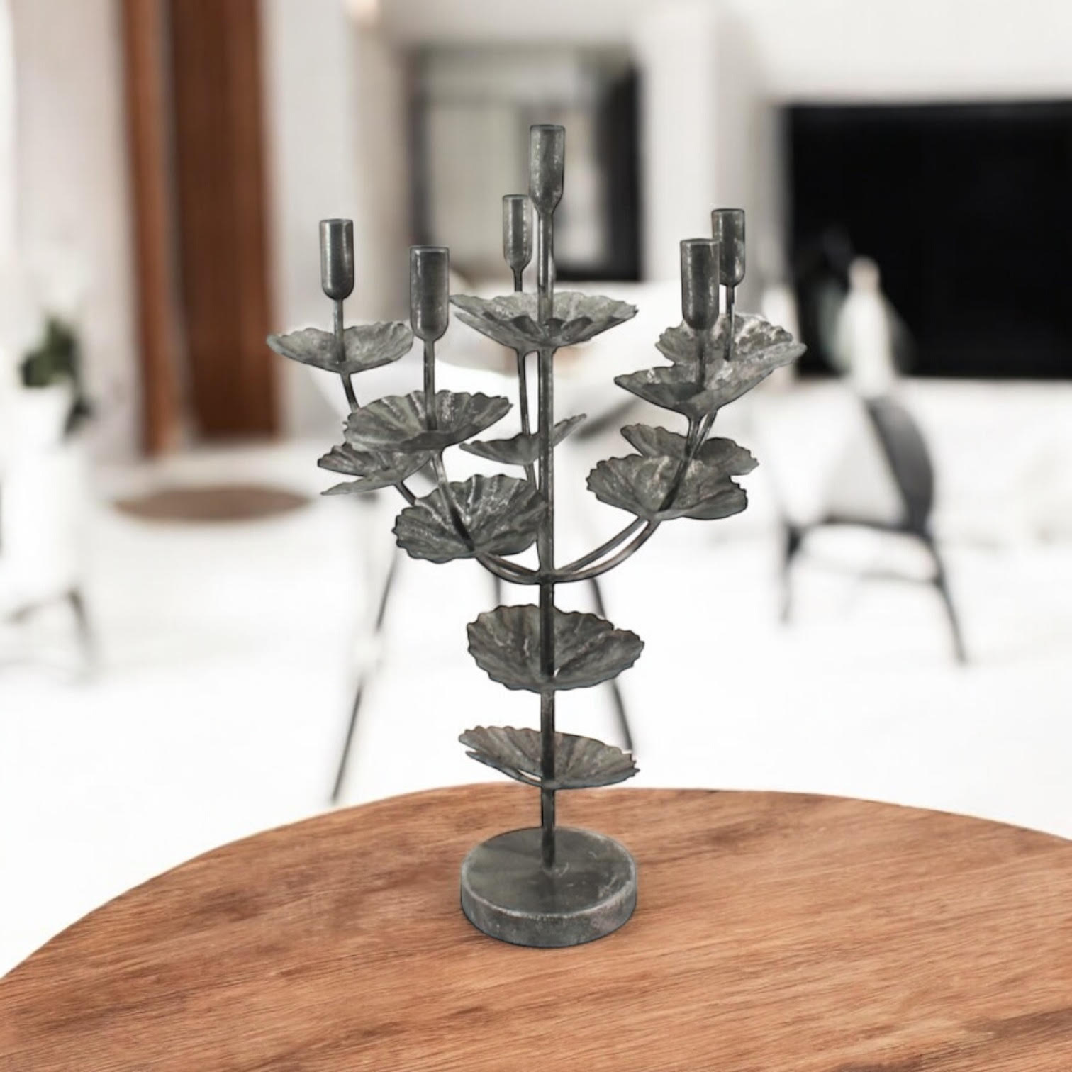 MSL 57cm Silver Hand-Finished Metal Candle Holder