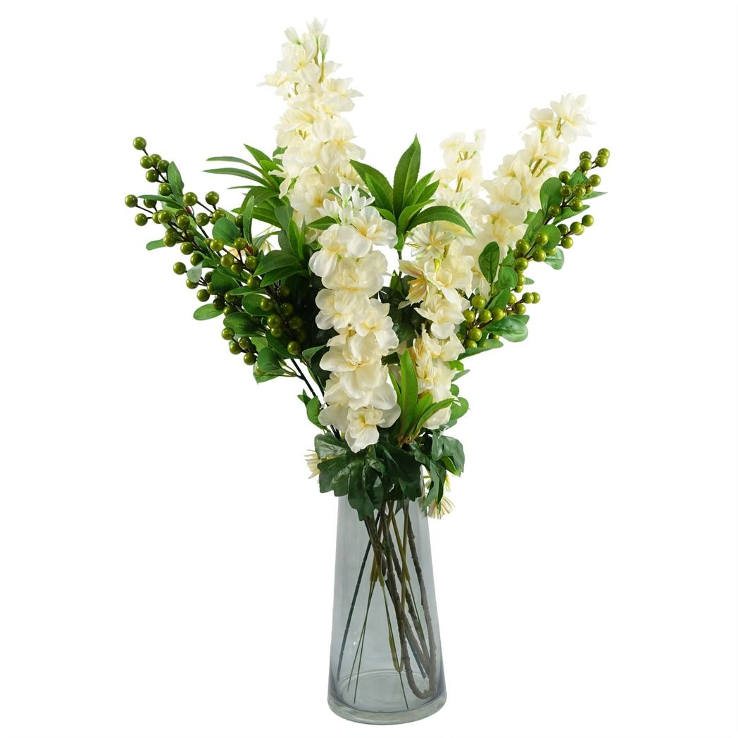 Pack of 6 90cm Artificial Hainan Elaeocarpus Stems with Plastic Leaves and Flowers