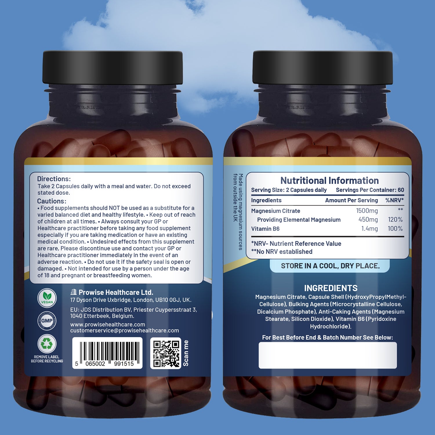 Magnesium Citrate 1500mg Capsules with Vitamin B6 - Prowise Healthcare
