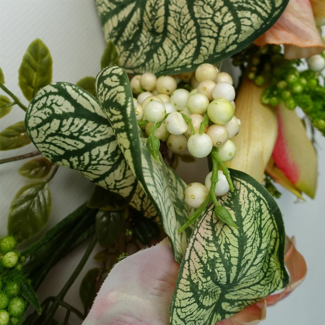 Leaf 60cm Artificial Pink Blossom Flower Wreath, Large Luxury Floristry Wreath for Doors