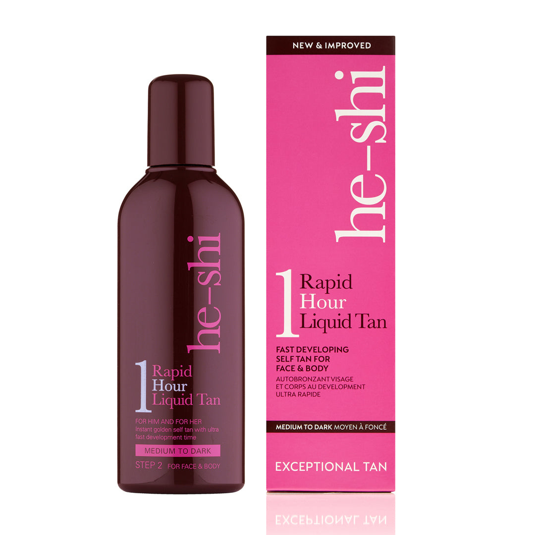 He-Shi Rapid 1 Hour Liquid Self Tan for Face and Body - Medium to Dark - Quick Dry