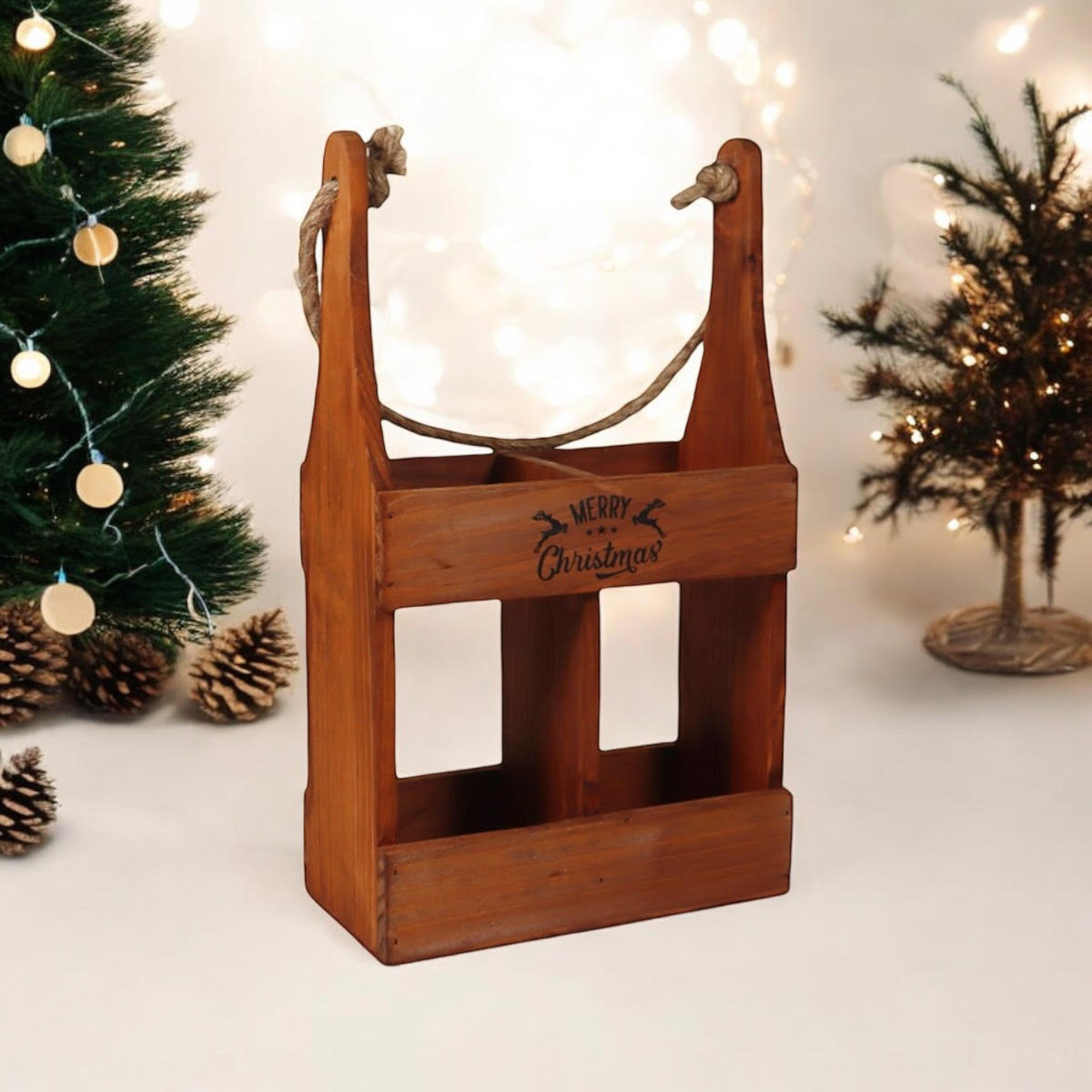 MSL 39cm Wooden 2 Bottle Wine Holder Rustic Hand Finished Wine Caddy