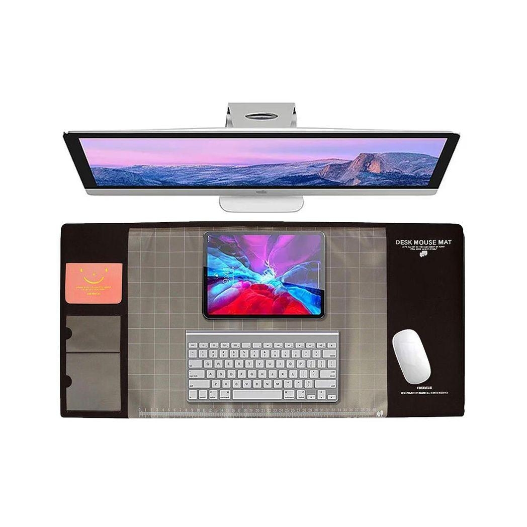 AQ Multifunctional & Eco-friendly Office Desk Mouse Mat PVC+DS Material, Brown