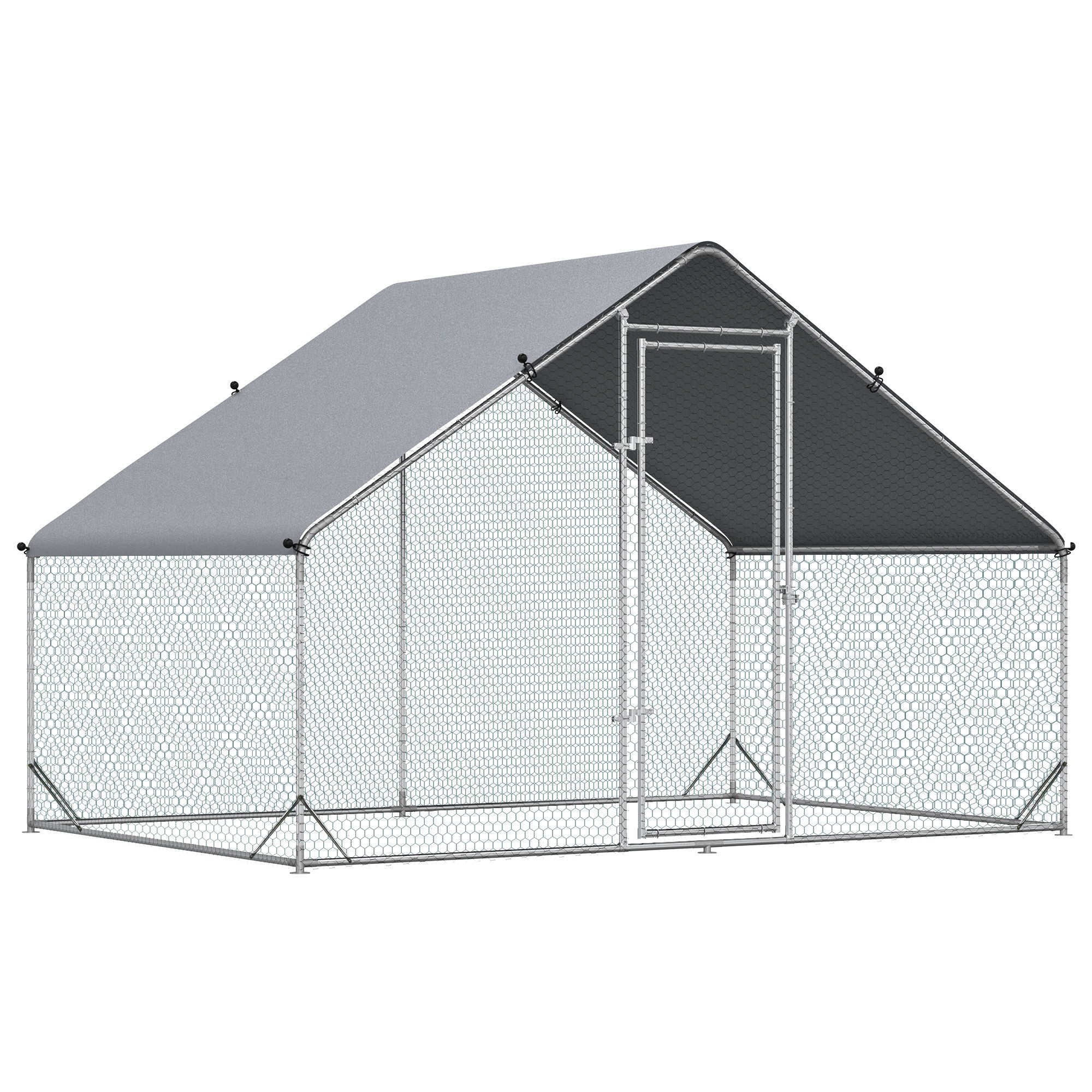 PawHut Walk-In Chicken Run Galvanized Steel Chicken Coop Hen House with Water-Resistant Cover