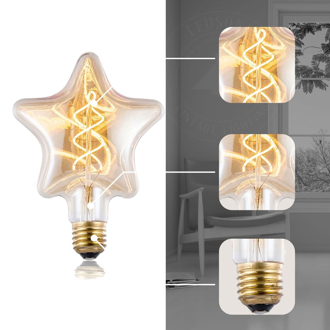 Vintage Retro E27 Amber Glass LED Bulbs, Warm White Light