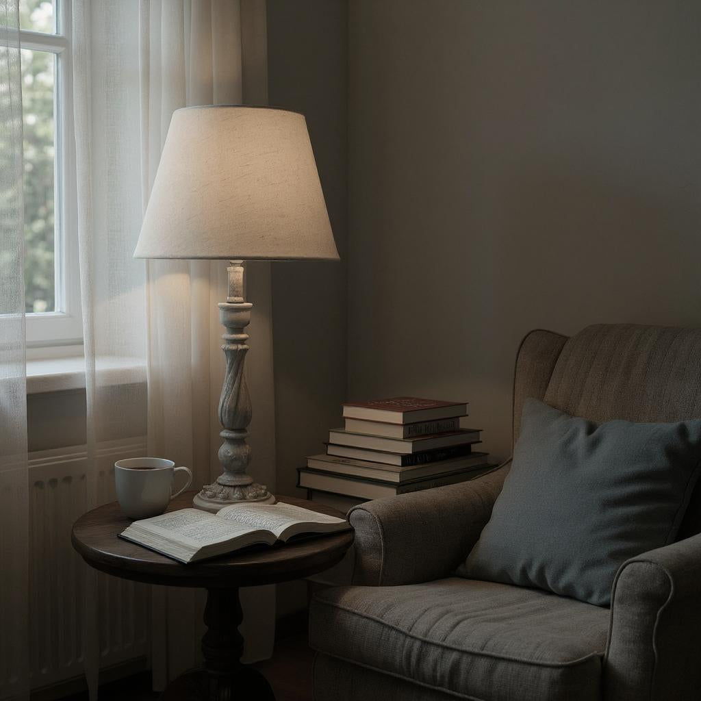 MSL 54cm Traditional Table Lamp with Linen Shade, In-Line Rocker Switch, Double Insulated