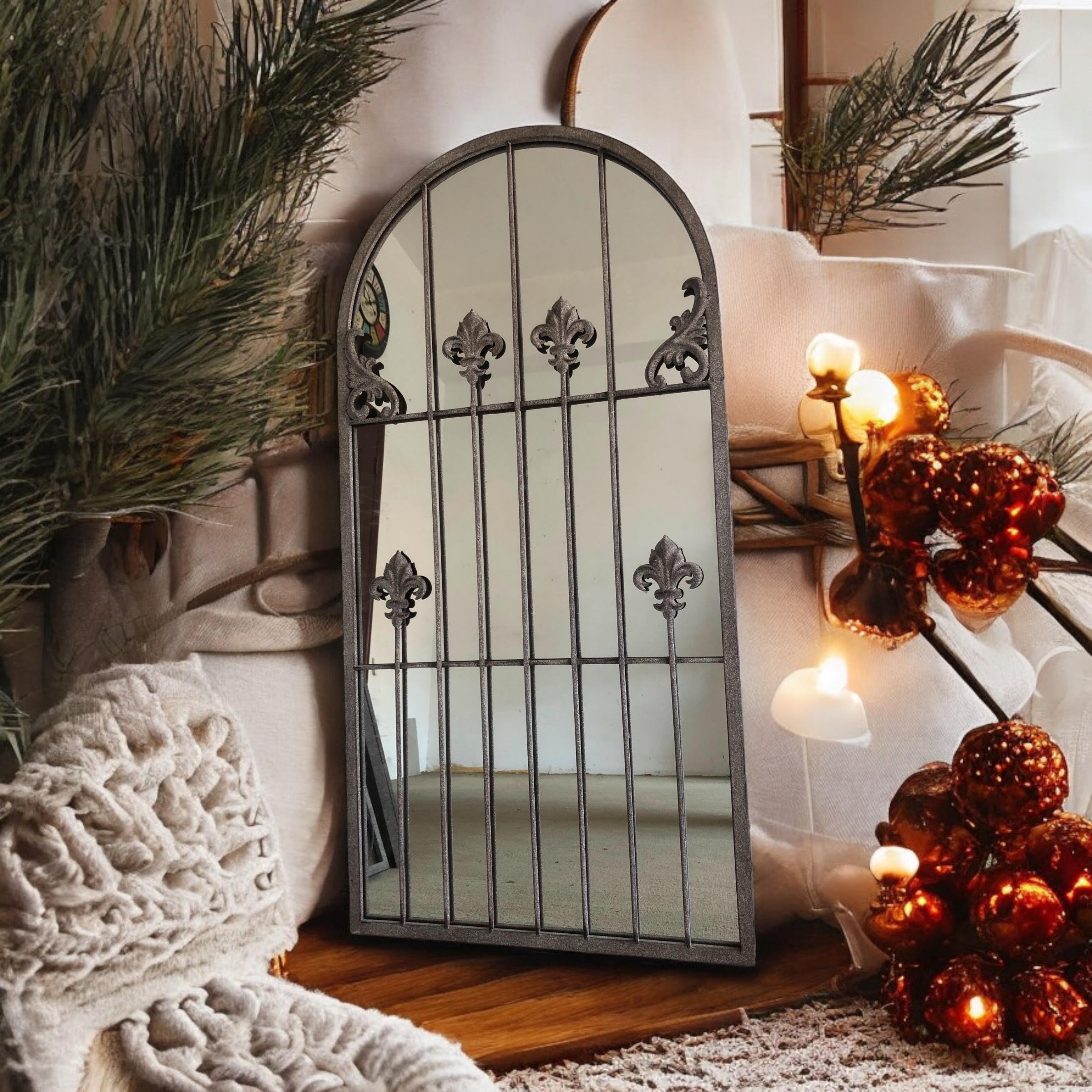 MSL 120cm Metal Window Wall Mirror for Indoor or Outdoor Use with Hanging Hook
