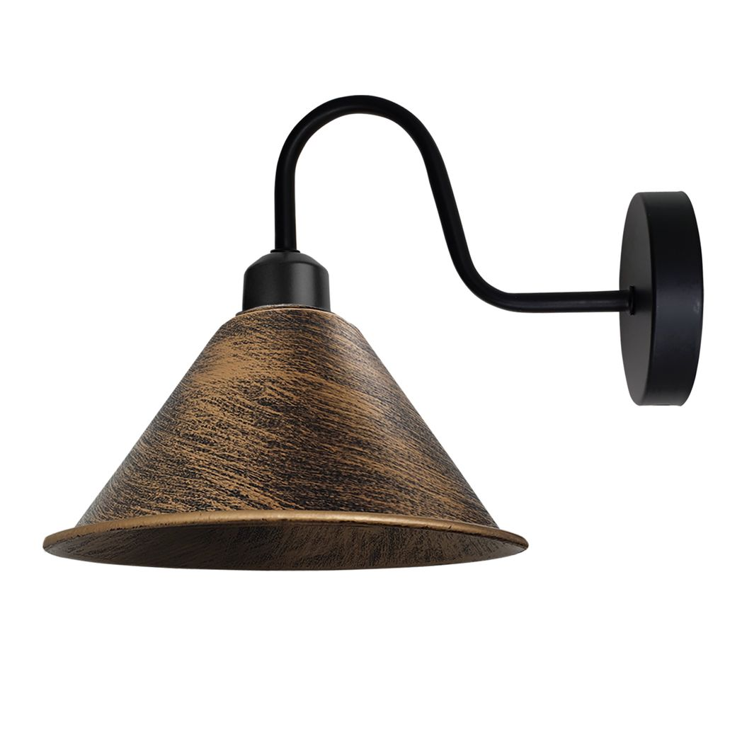 Vintage Brushed Copper Black Swan Neck Wall Sconce, Cone Shade