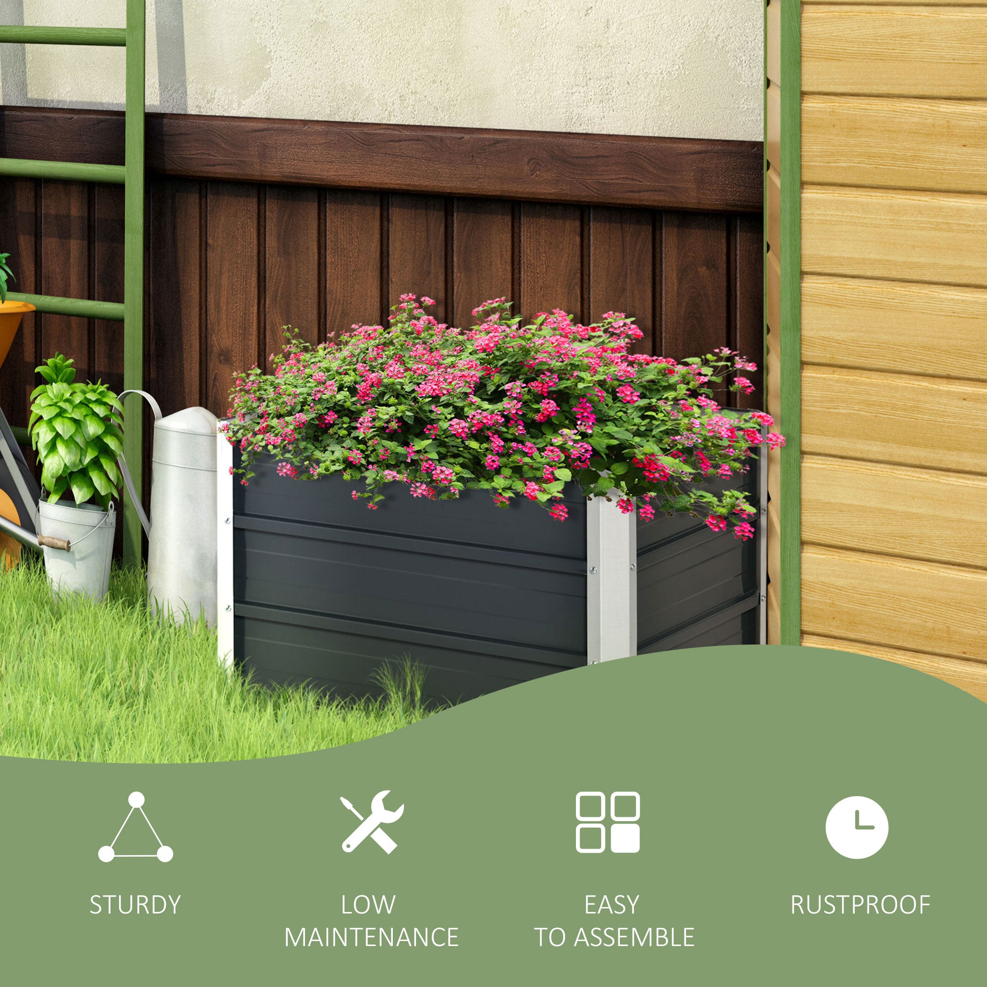 Outsunny Raised Garden Bed Elevated Planter Box with Gloves, Grey