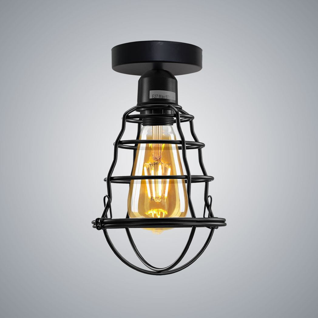 Vintage Industrial Geometric Wire Cage Ceiling Light Holder