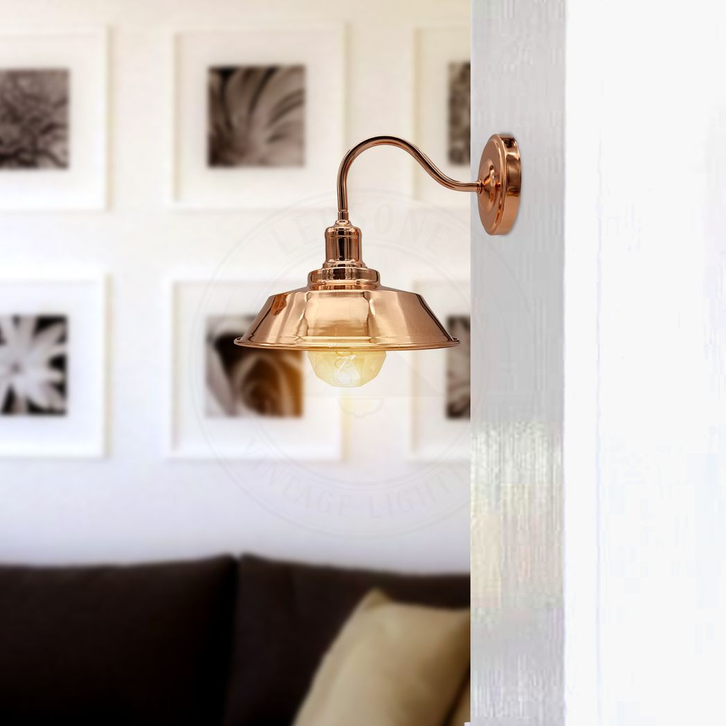 Vintage Retro Rose Gold Metal Wall Light, E27 Hardwired