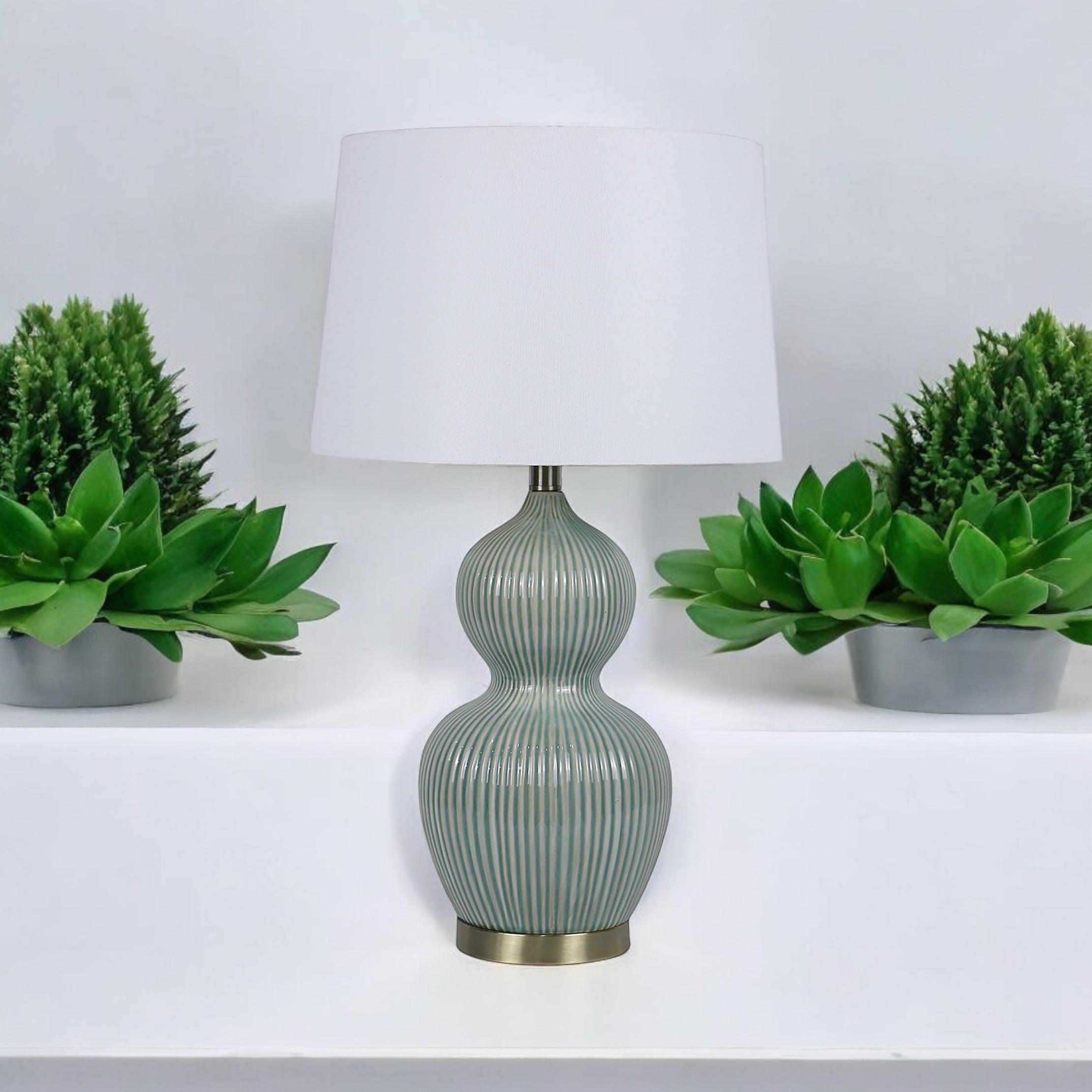 MSL 39cm Traditional Ceramic Table Lamp with Shade, Inline Rocker Switch, Double Insulated