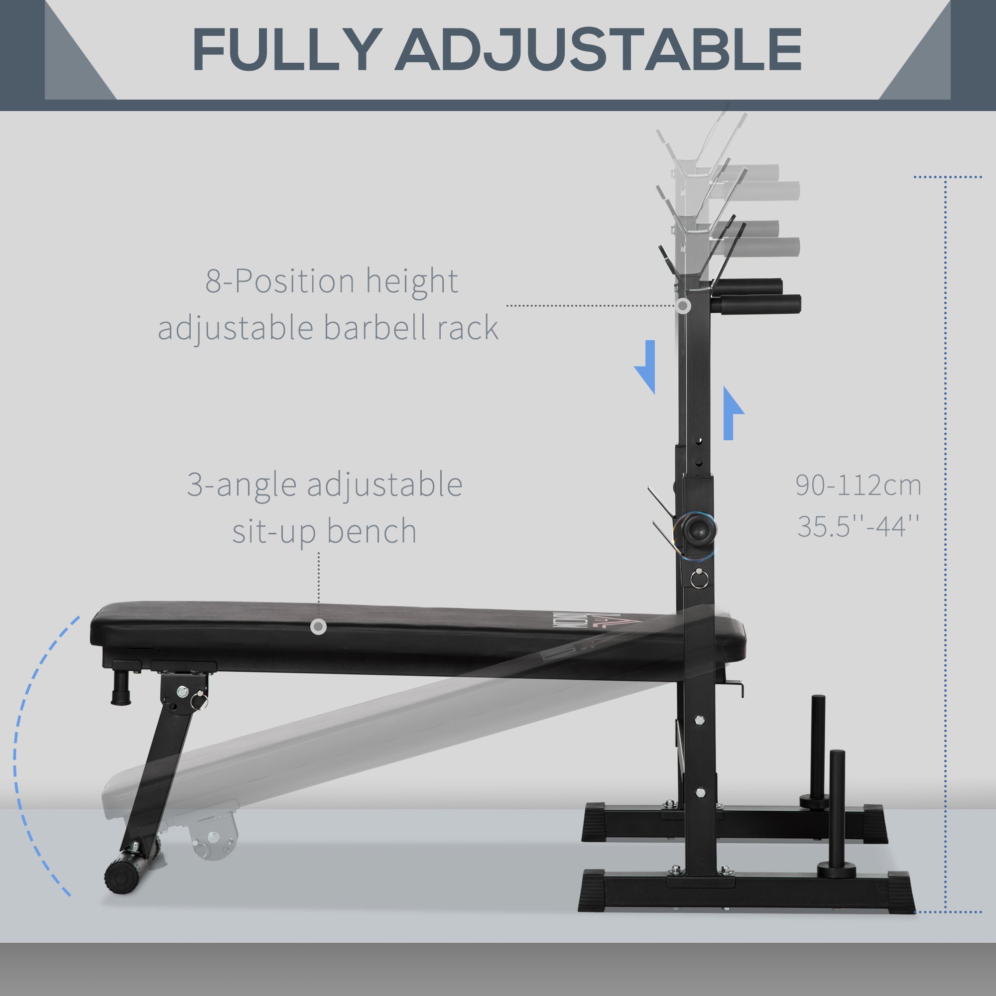 HOMCOM Adjustable Weight Bench with Barbell Rack and Dip Station, Foldable, Black
