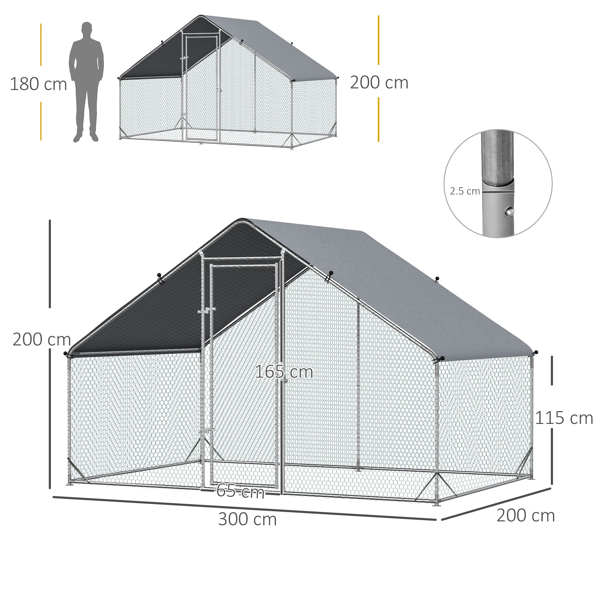 PawHut Walk-In Chicken Run Galvanized Steel Chicken Coop Hen House with Water-Resistant Cover