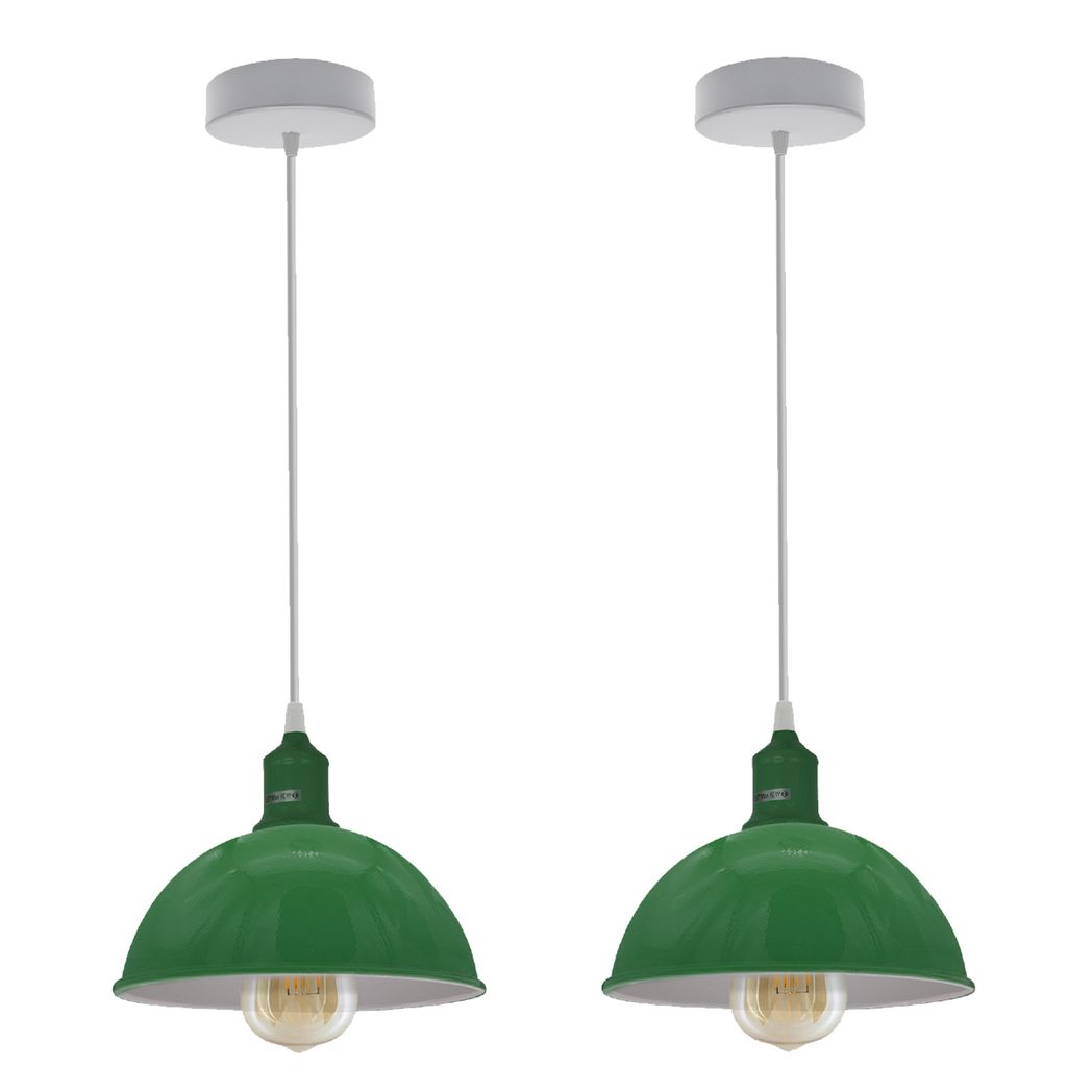 2 Pack Vintage Retro Dome Metal Pendant Light Shades, Inner White