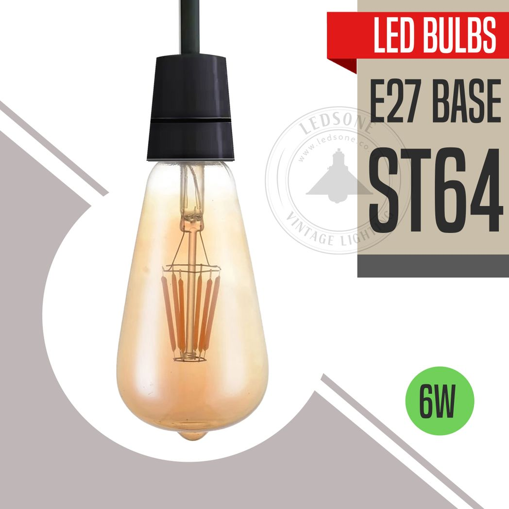 2Pack E27 LED Edison Dimmable Vintage Amber Glass Warm white 2700K Light Bulb