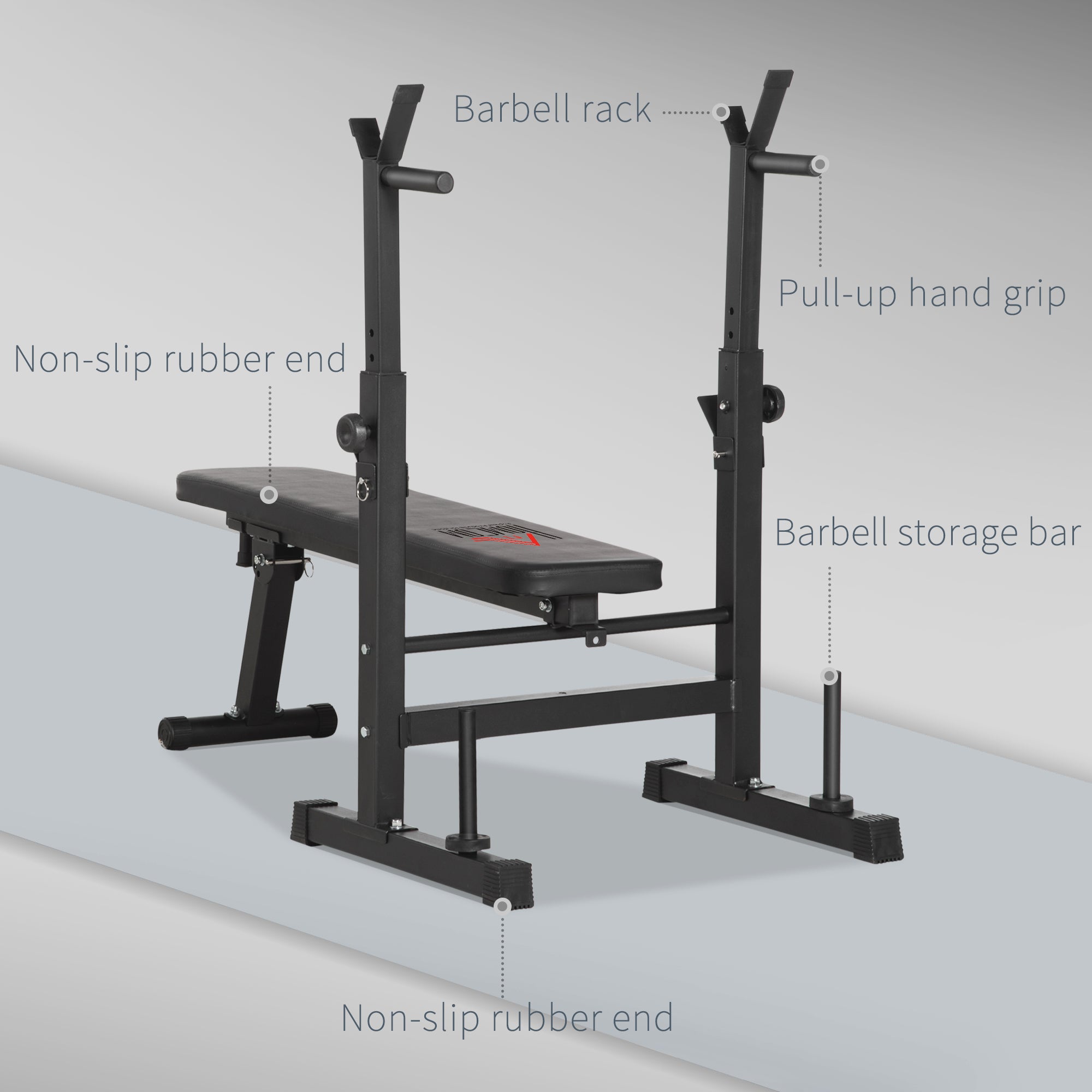 HOMCOM Adjustable Weight Bench with 8-Position Barbell Rack and Dip Station, Foldable, Black