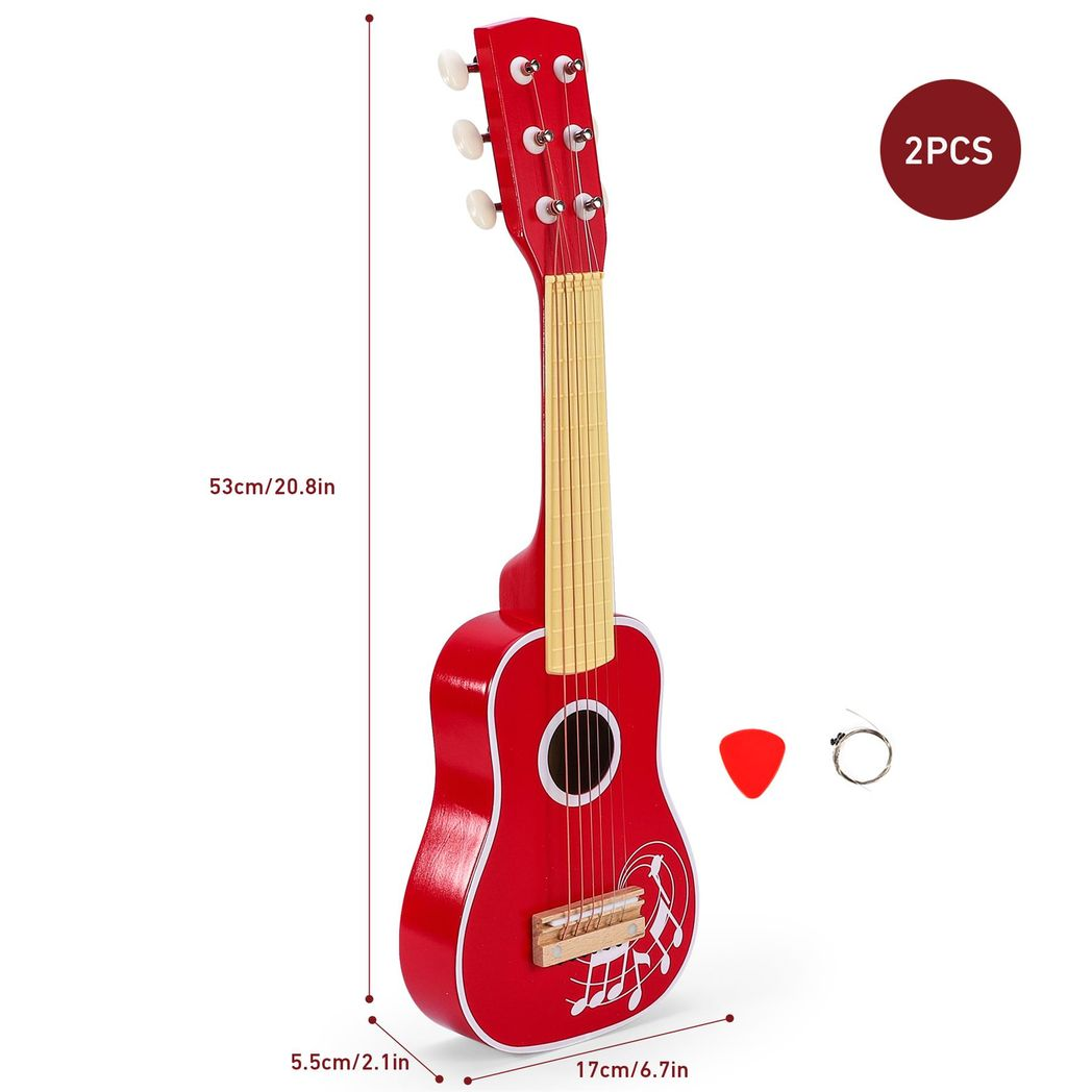 SOKA Red Wooden Kids Guitar, 6-String Acoustic Toy