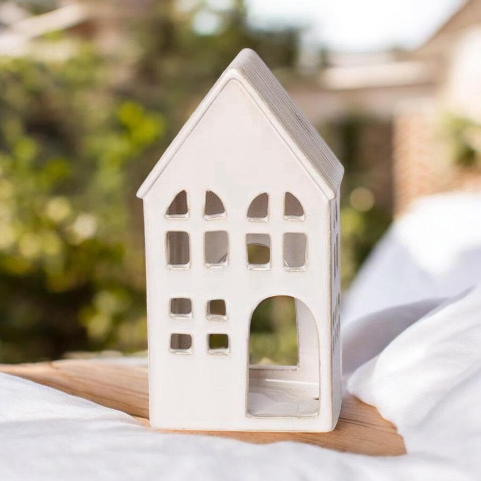 MSL 21cm Cream Ceramic House Hand-Finished Tealight Holder