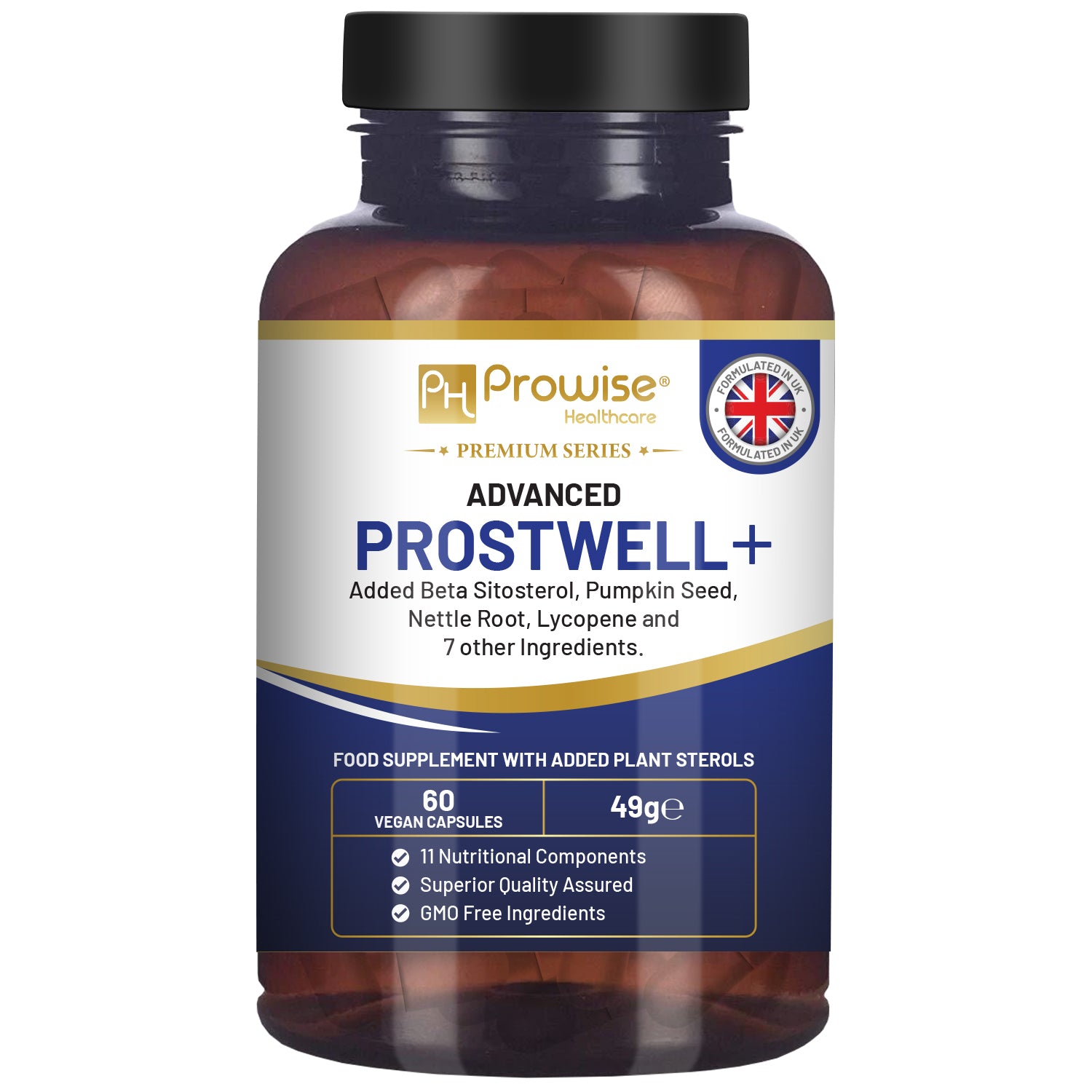 Advanced Prostwell Plus 60 Vegan Capsules with Beta Sitosterol, Pumpkin Seed, Nettle Root and Lycopene by Prowise Healthcare
