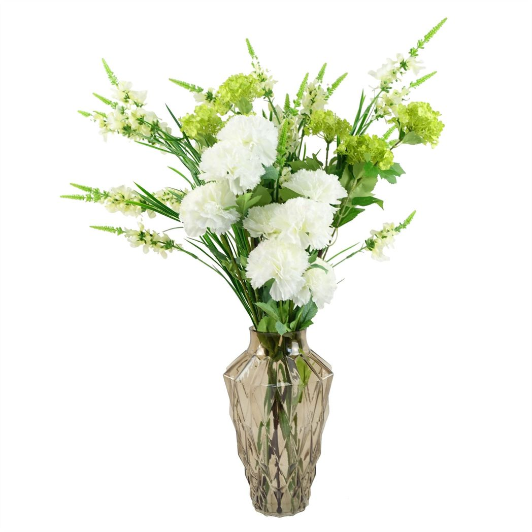 Pack of 6 White Artificial Carnation Stems, 70cm, Silk Flowers, 24 Flowers Total