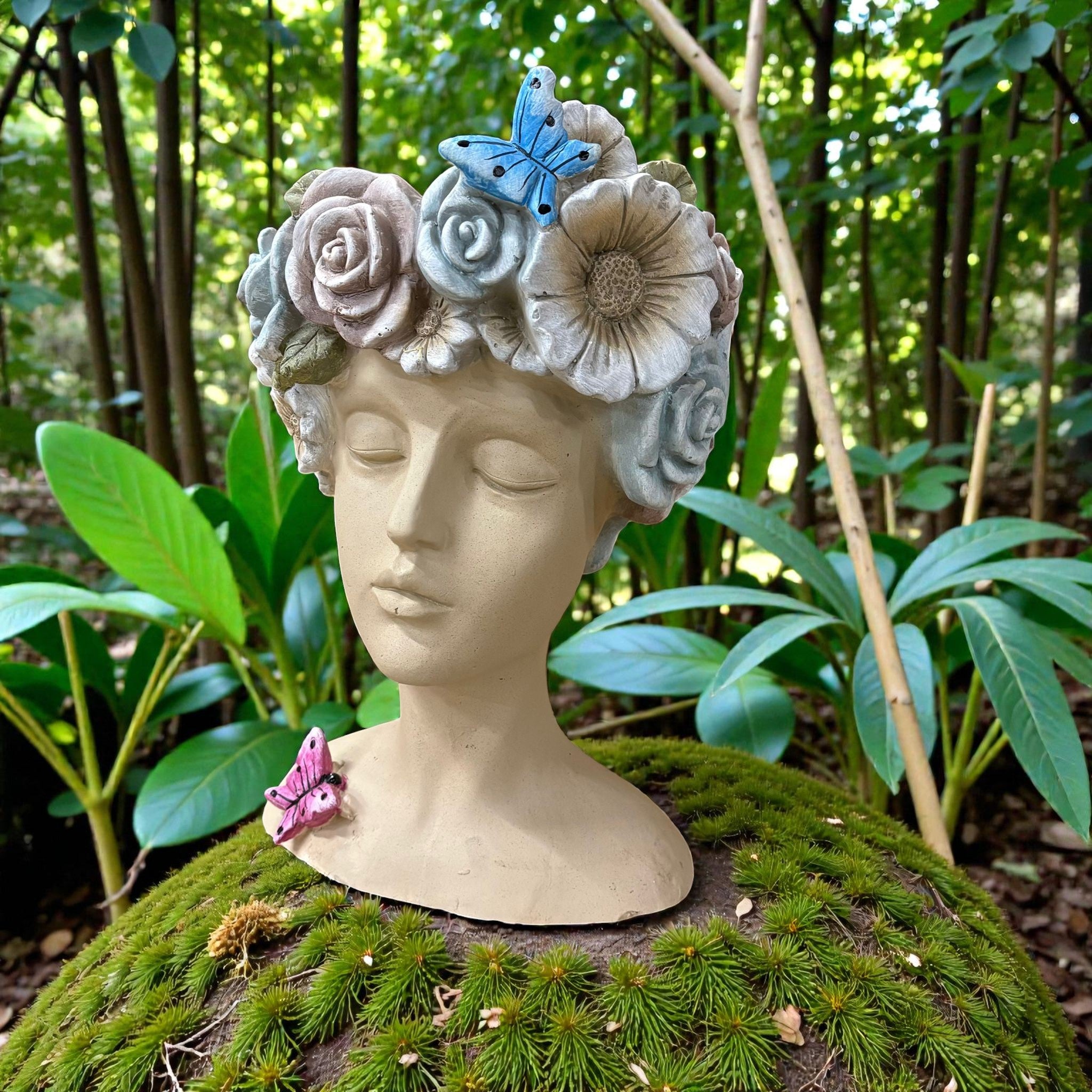 42cm Fibre Glass Head Bust Planter, Hand Finished, Indoor or Outdoor Use