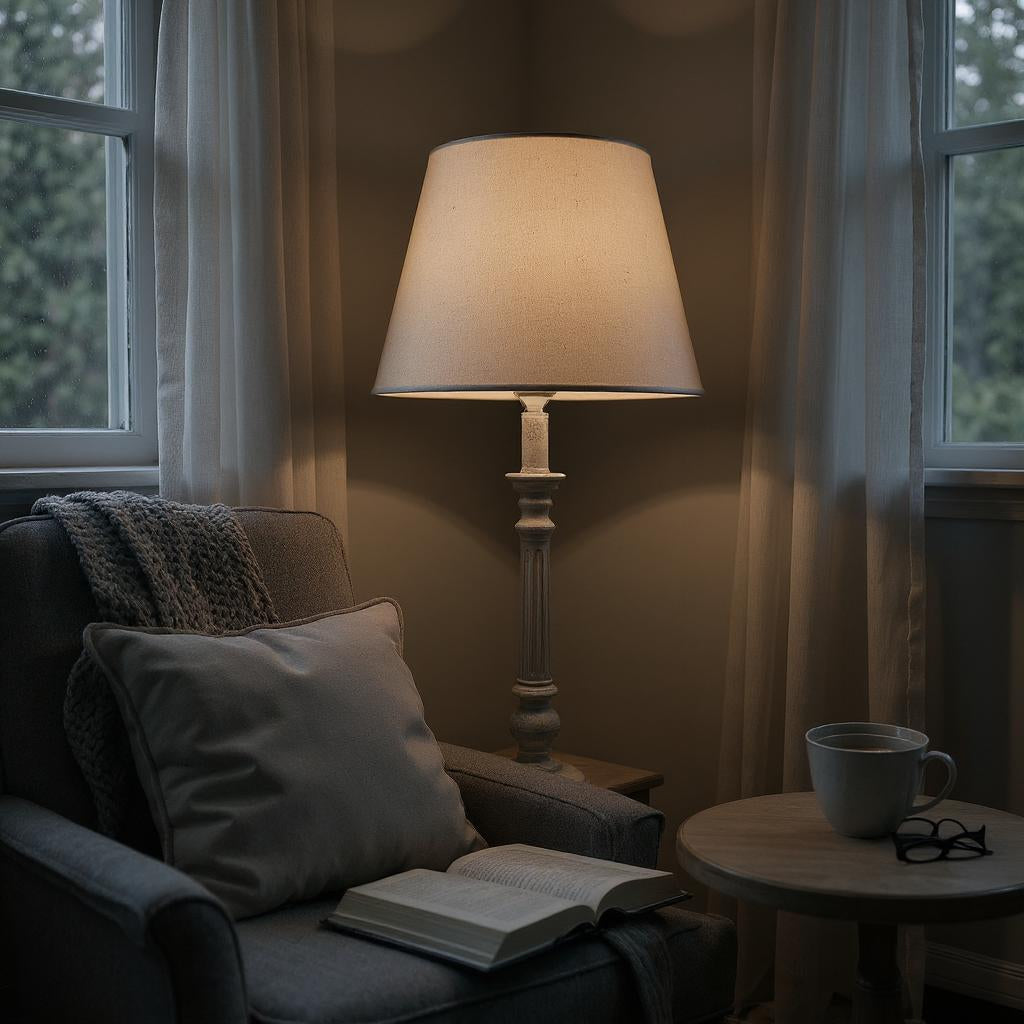 MSL 54cm Traditional Table Lamp Base and Linen Shade with Inline Rocker Switch, Double Insulated