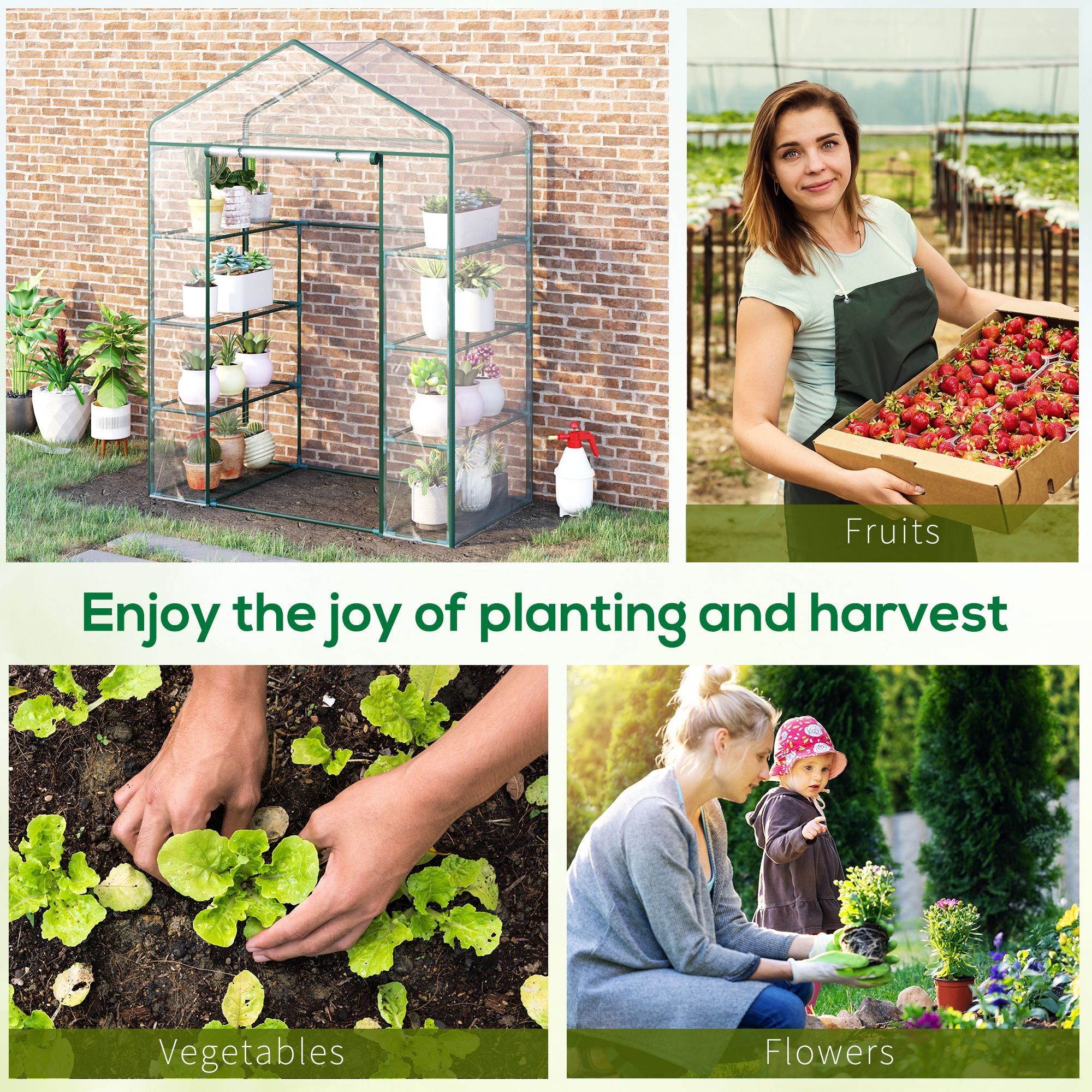 Outsunny 4 Tier 8 Shelf Walk-In Portable Greenhouse Steel Frame PVC Cover 143 x 73 x 195 cm