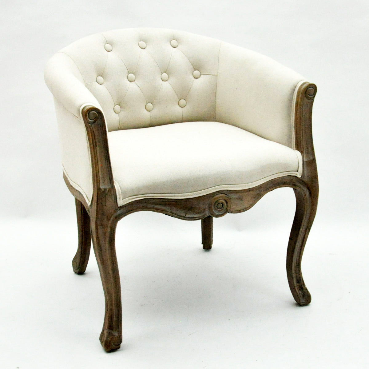Natural FR Linen Fabric Louis Chair with Stud Details