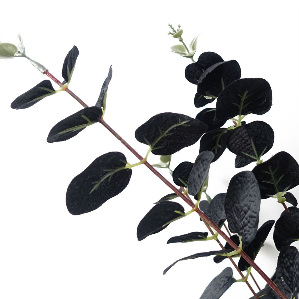 Leaf Pack of 6 Black Eucalyptus Foliage Stems 80cm Realistic Silk Leaves Wired Shapeable Stem