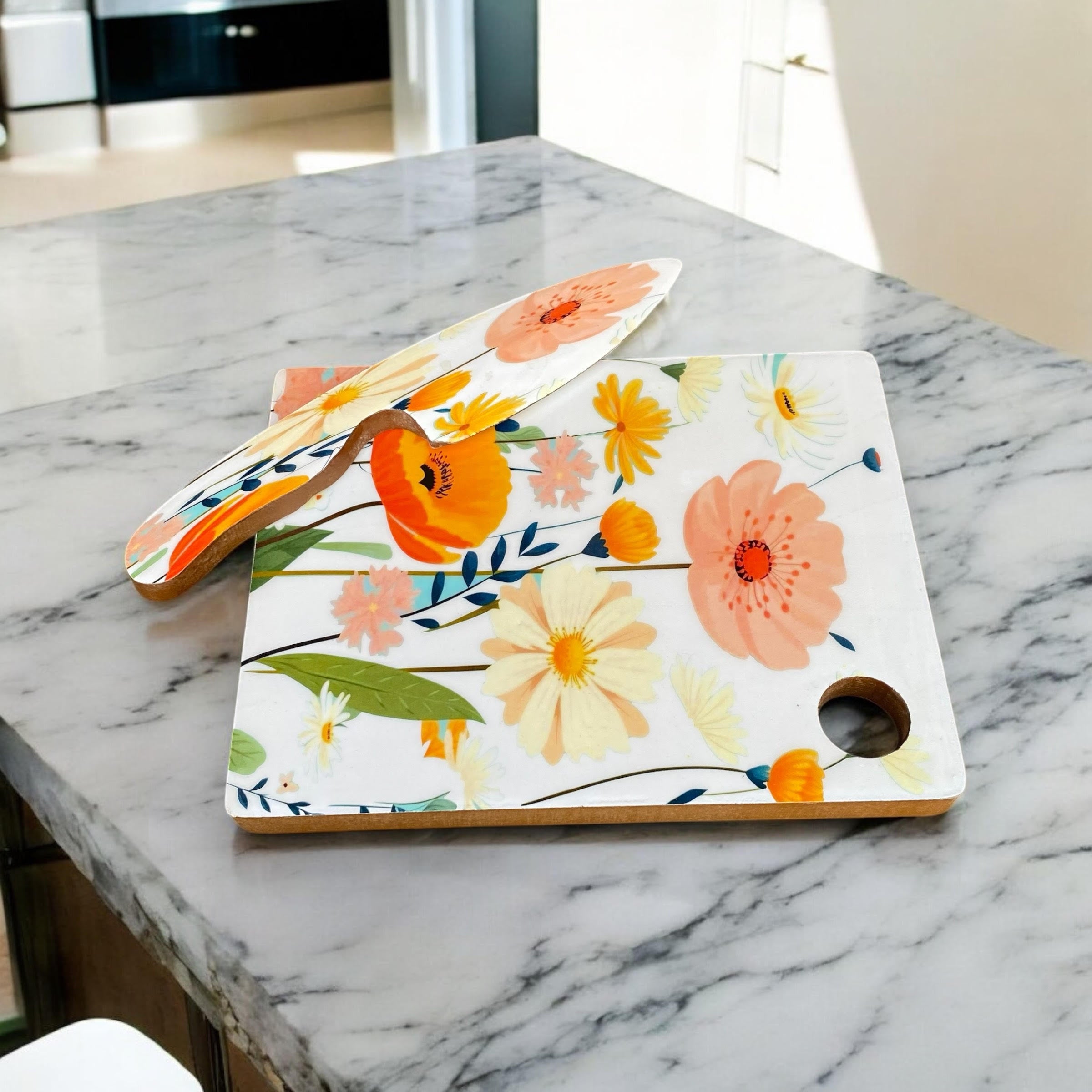 MSL 28cm MDF Chopping Board with Knife, Non-Slip Non-Stick Double-Sided Board