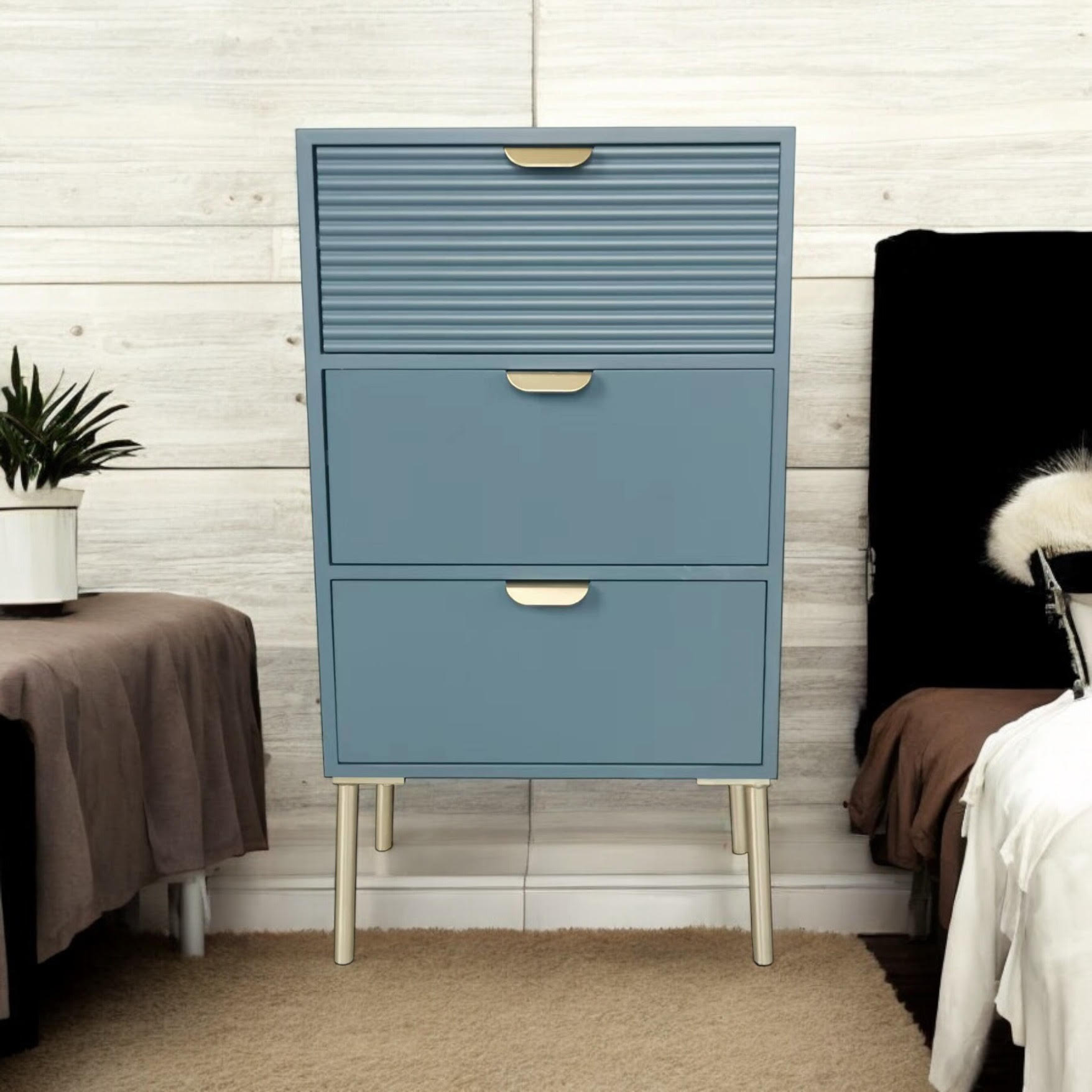 MSL 75cm Blue Wooden 3 Drawer Chest of Drawers