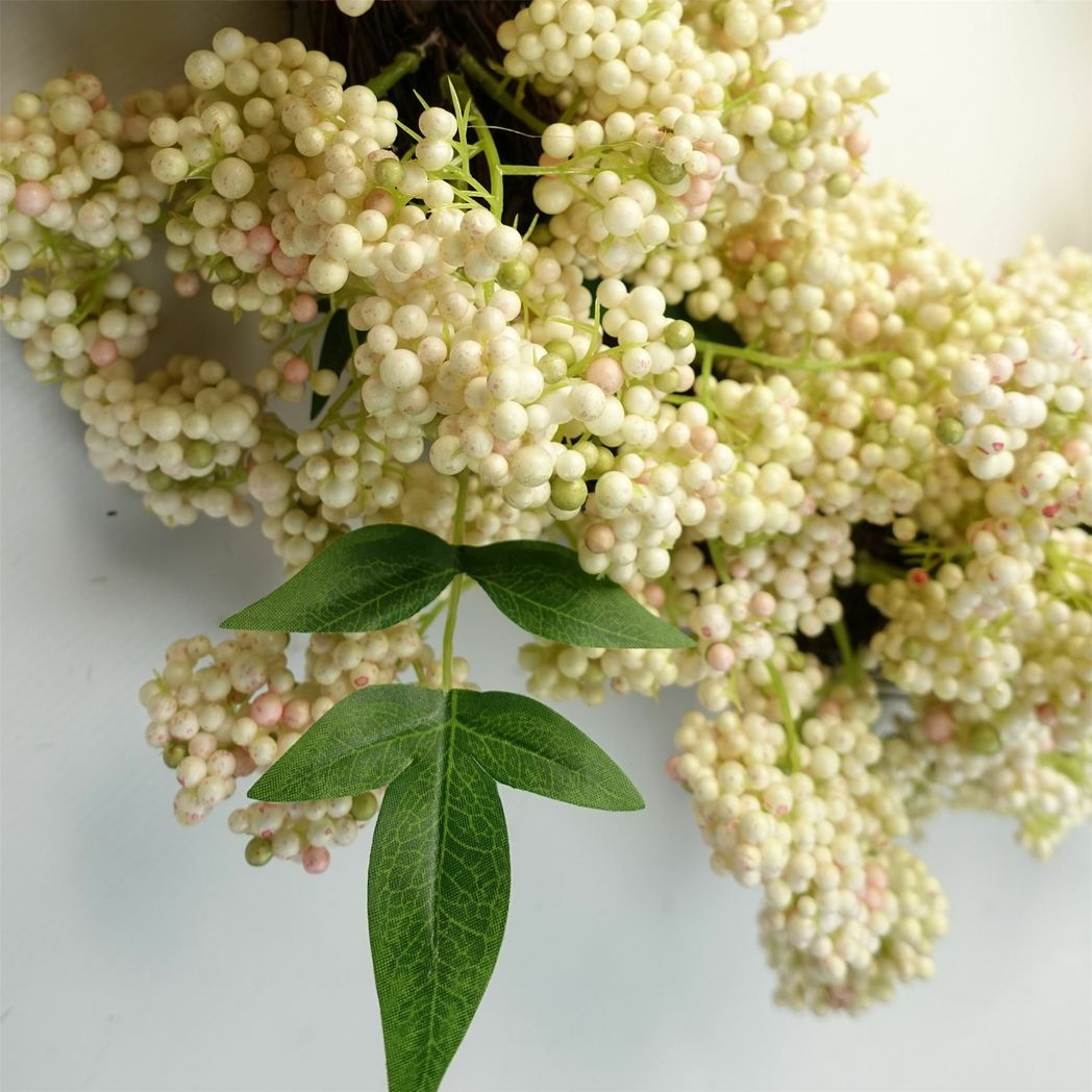 Leaf 55cm Artificial Hanging White Berries Wreath