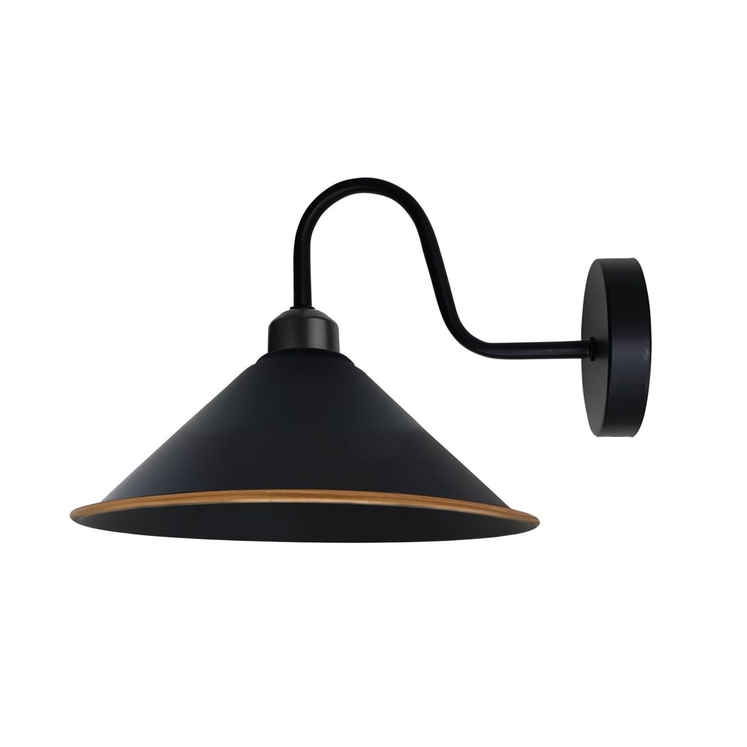 Vintage Black Gold Swan Neck Wall Sconce, E27 Cone Shade Light Fixture