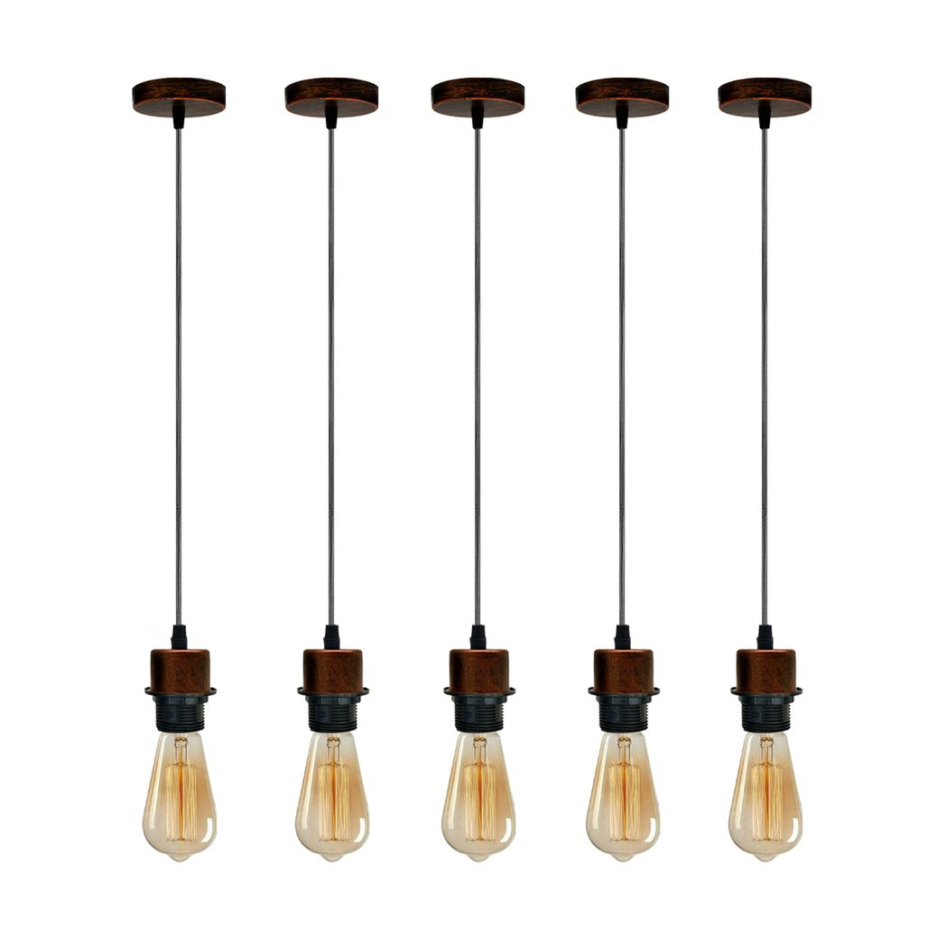5 Pack Industrial Red E27 Pendant Light Holder Kit with 95cm Cable
