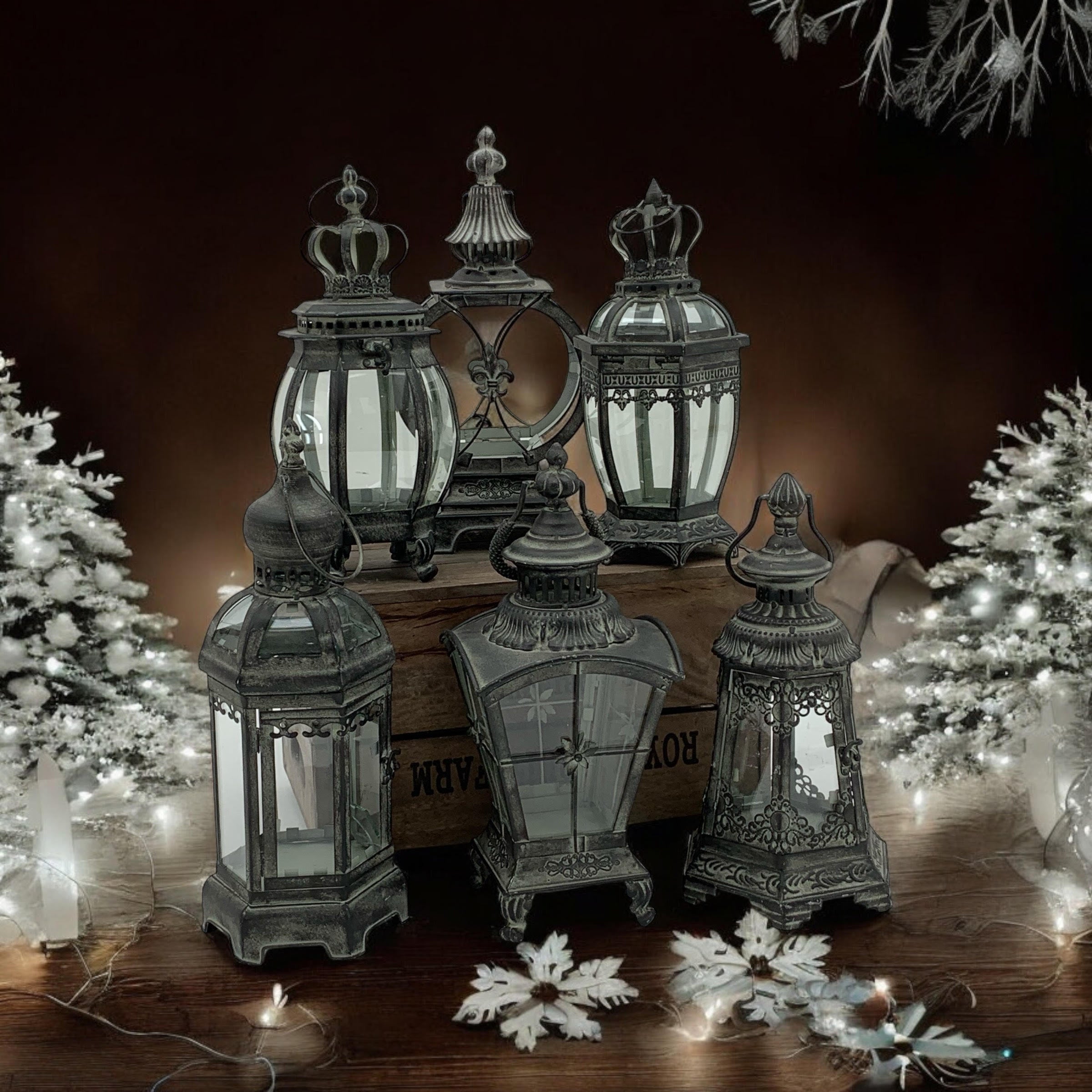 MSL 40cm Bronzed Metal Garden Lanterns Set of 6 Assorted