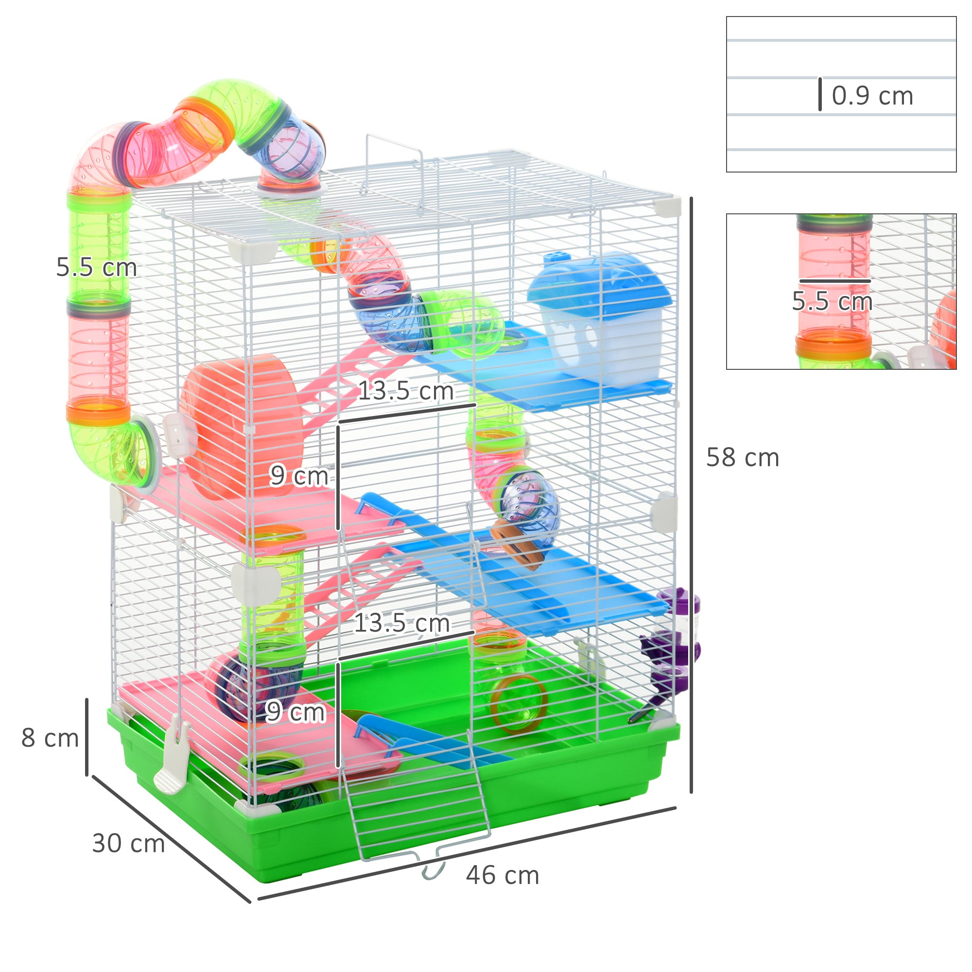 5 Tier Small Animal Cage Habitat with Platforms, Tunnel, Exercise Wheel, Food Dish, Water Bottle, Carry Handle