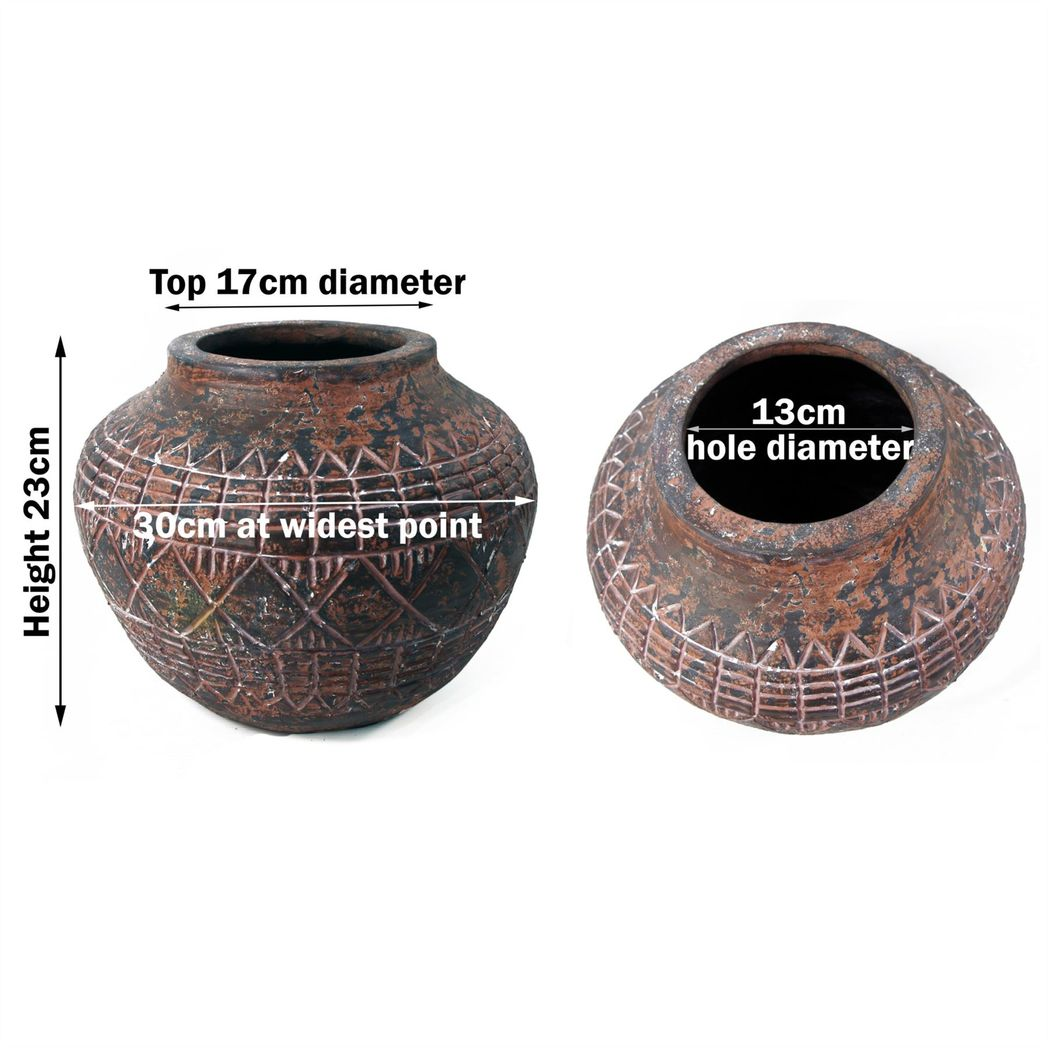 Leaf Large Aztec Vase Planter 23 x 30cm Fibreglass Composite Rustic Finish