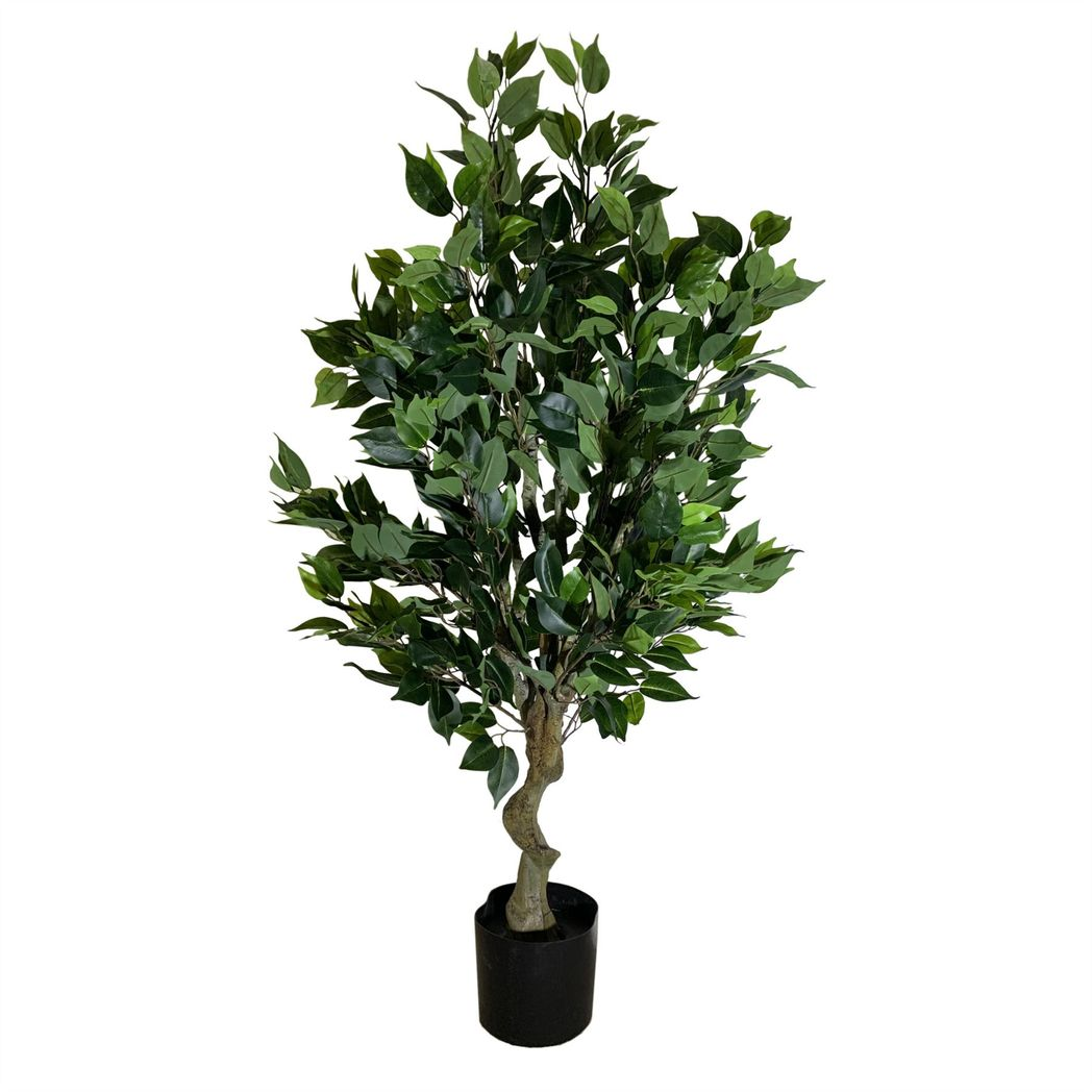 Leaf 100cm Realistic Artificial Ficus Tree with Decorative Metal Planter