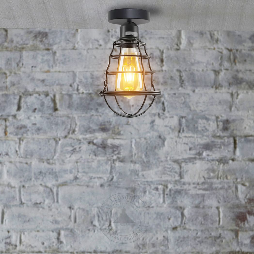 Vintage Industrial Geometric Wire Cage Ceiling Light Holder