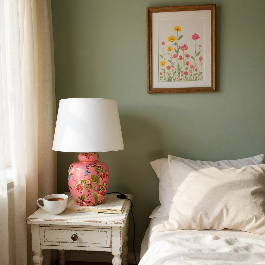 MSL 41cm Traditional Ceramic Table Lamp with Shade and Inline Rocker Switch