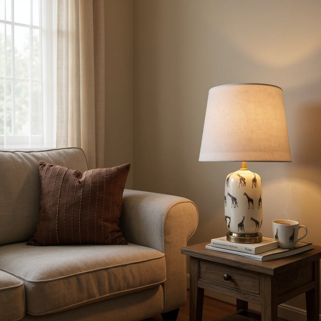 MSL 41cm Ceramic Table Lamp Base and Shade with Inline Rocker Switch, Double Insulated