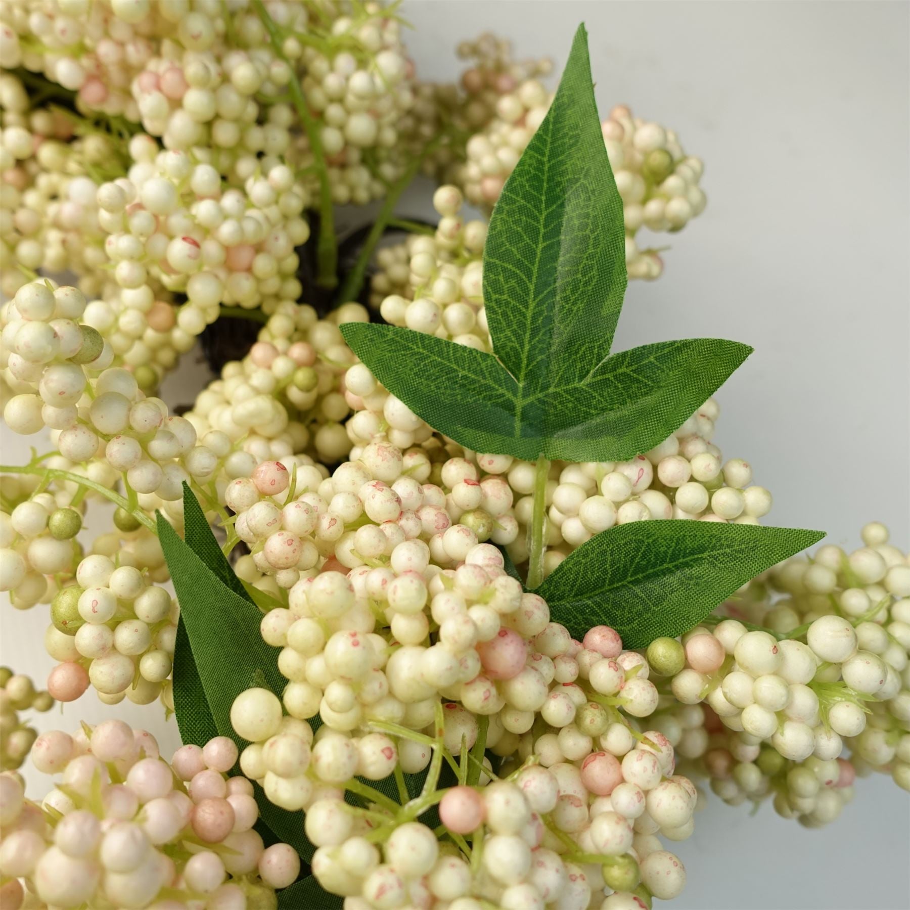 Leaf 55cm Artificial Hanging White Berry Wreath, 60cm Diameter, 45cm Woven Base