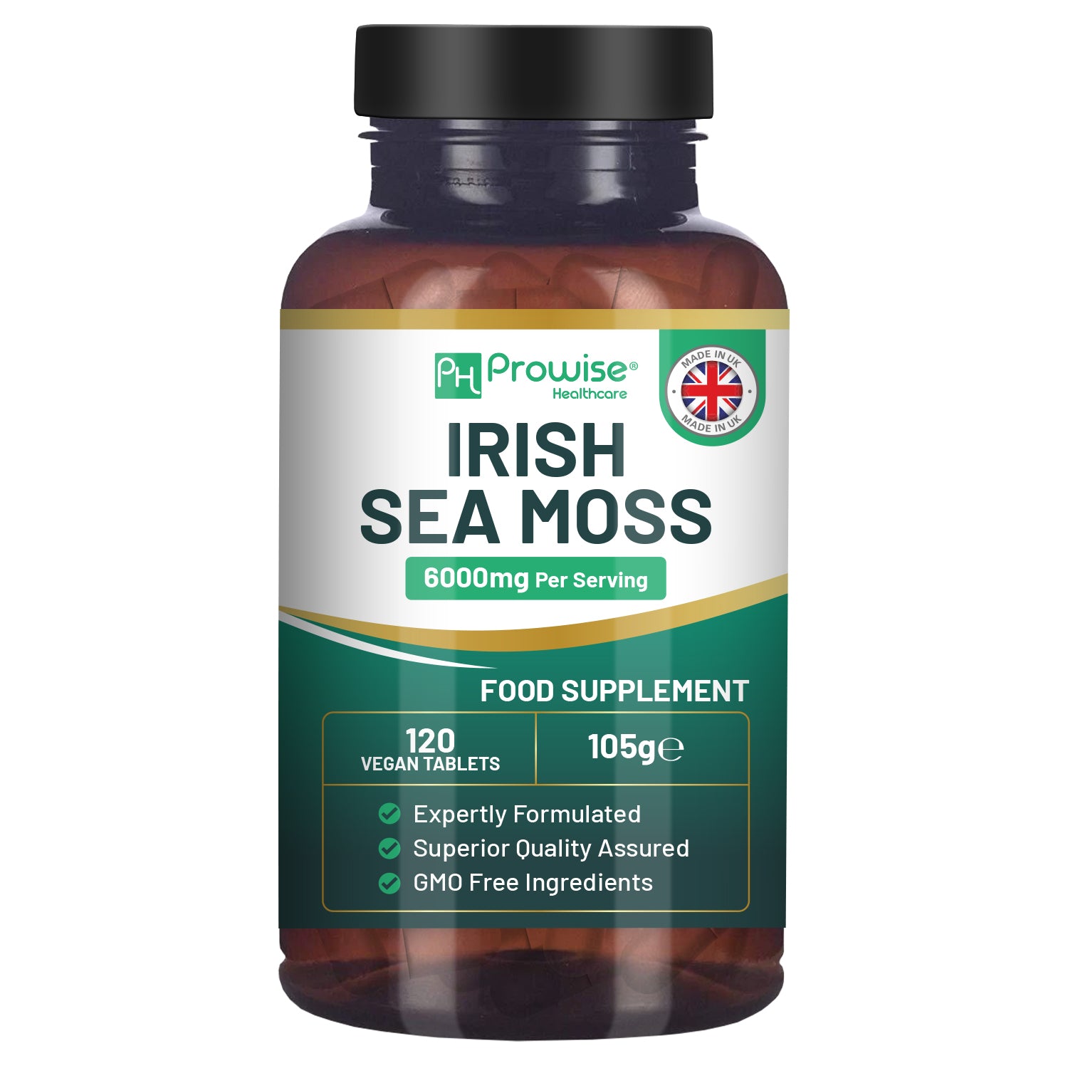 Prowise Healthcare Irish Sea Moss Tablets 6000mg, 120 Vegan Tablets, UK Made, Non-GMO