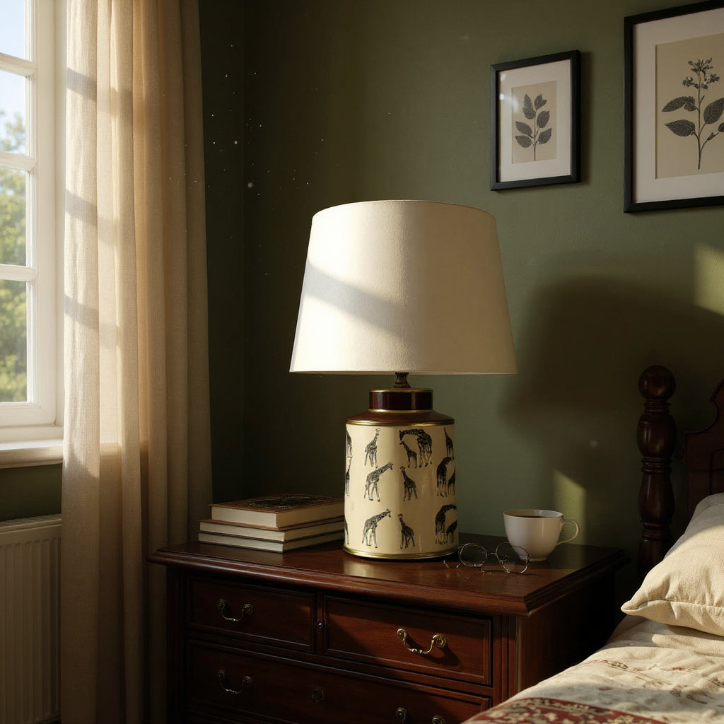 MSL 33cm Traditional Ceramic Table Lamp Base and Shade with Inline Rocker Switch, Double Insulated