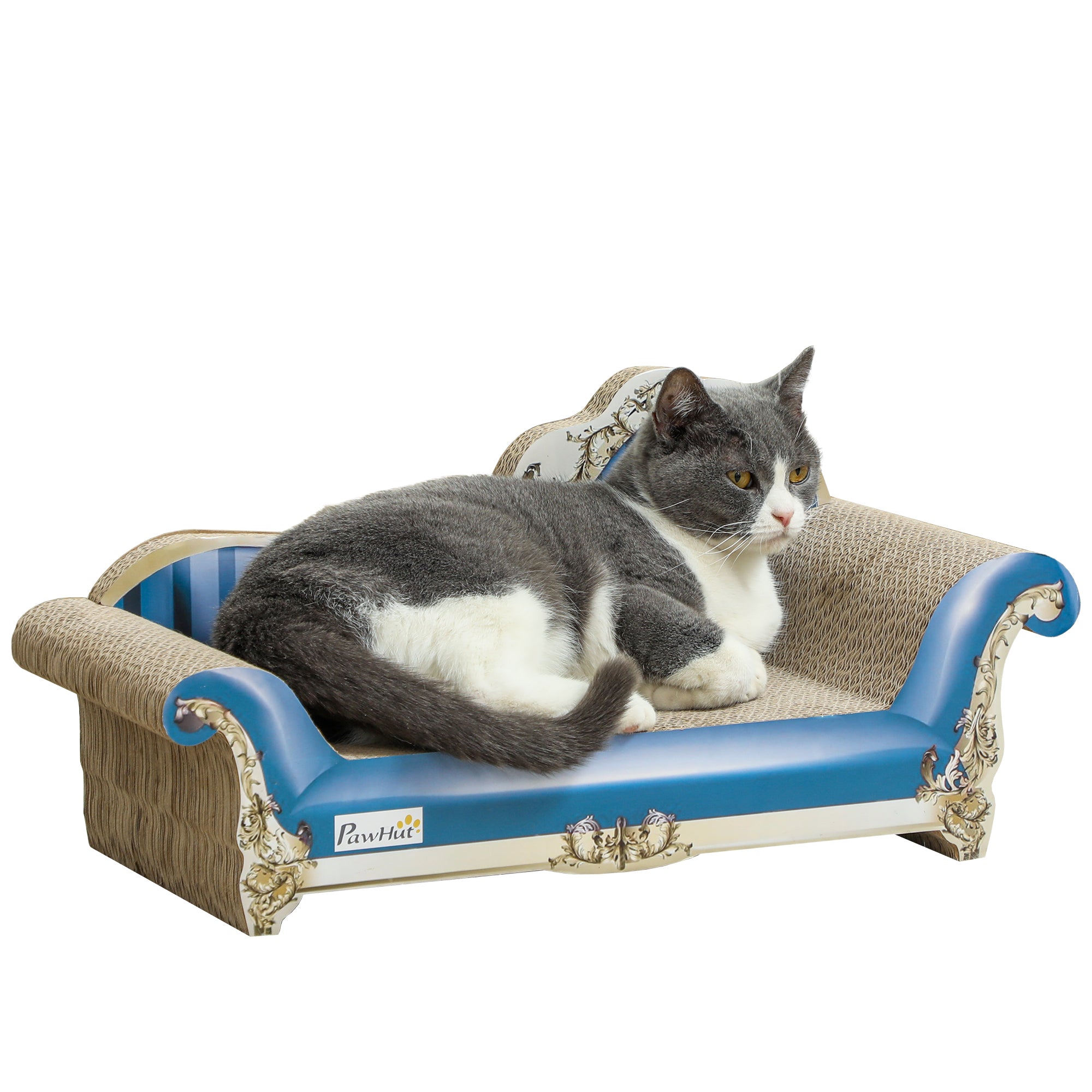 PawHut 2-in-1 Cat Scratcher and Cardboard Lounge Bed with Catnip, Blue