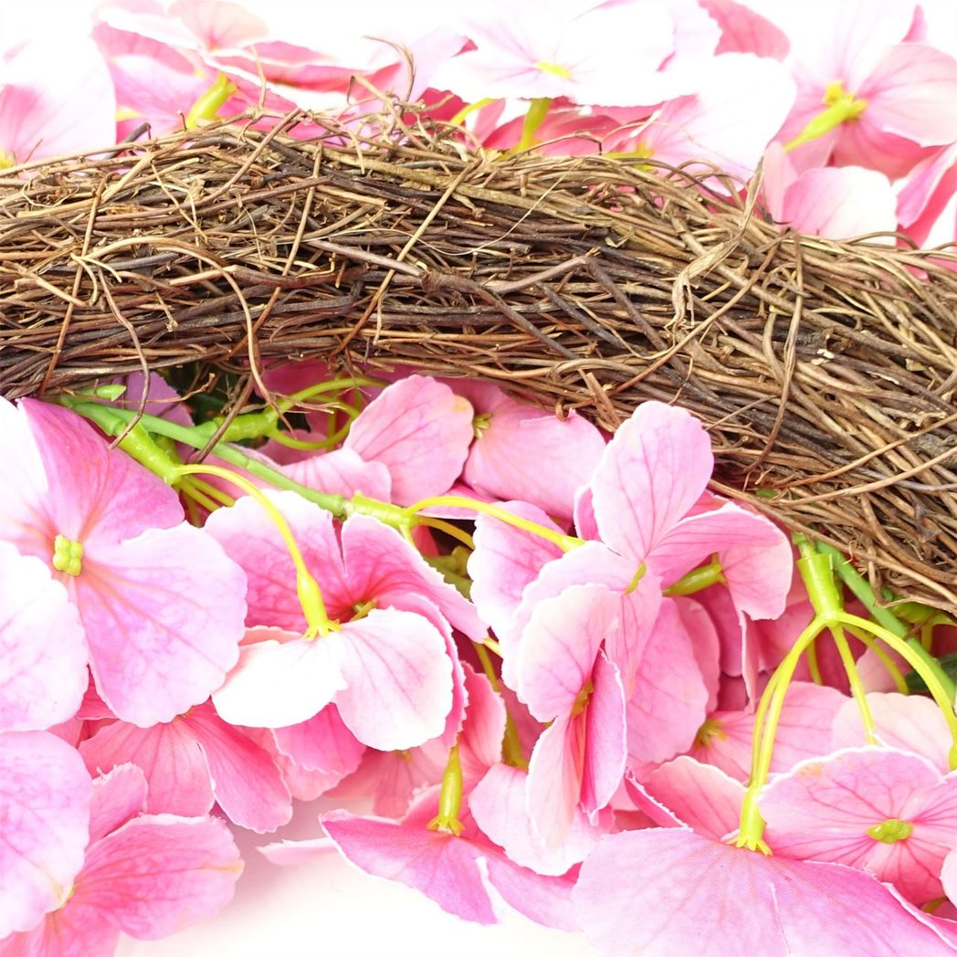Leaf 40cm Large Artificial Pink Blossom Wreath with Natural Woven Base