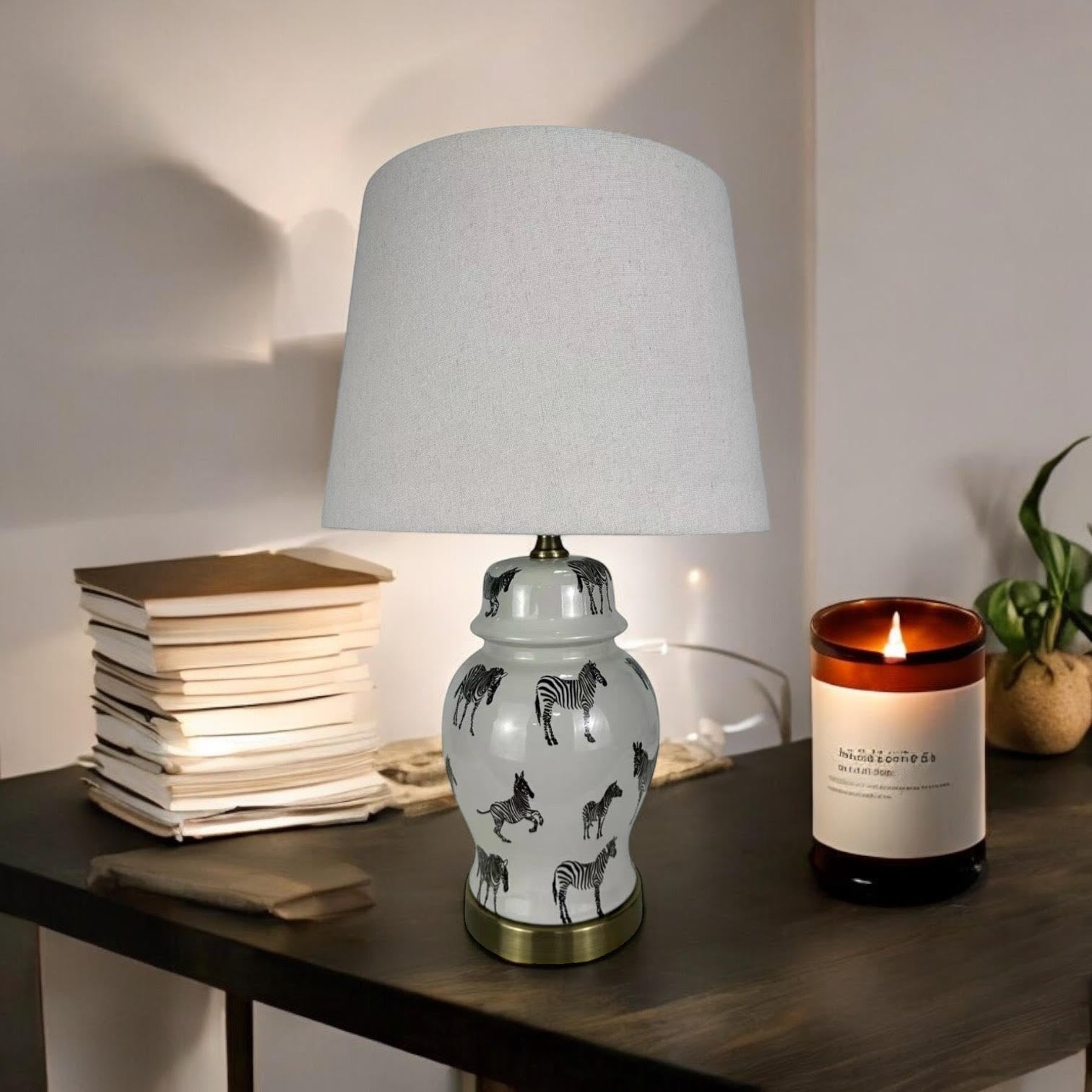 MSL 41cm Traditional Ceramic Table Lamp Base and Shade with Inline Rocker Switch, Double Insulated