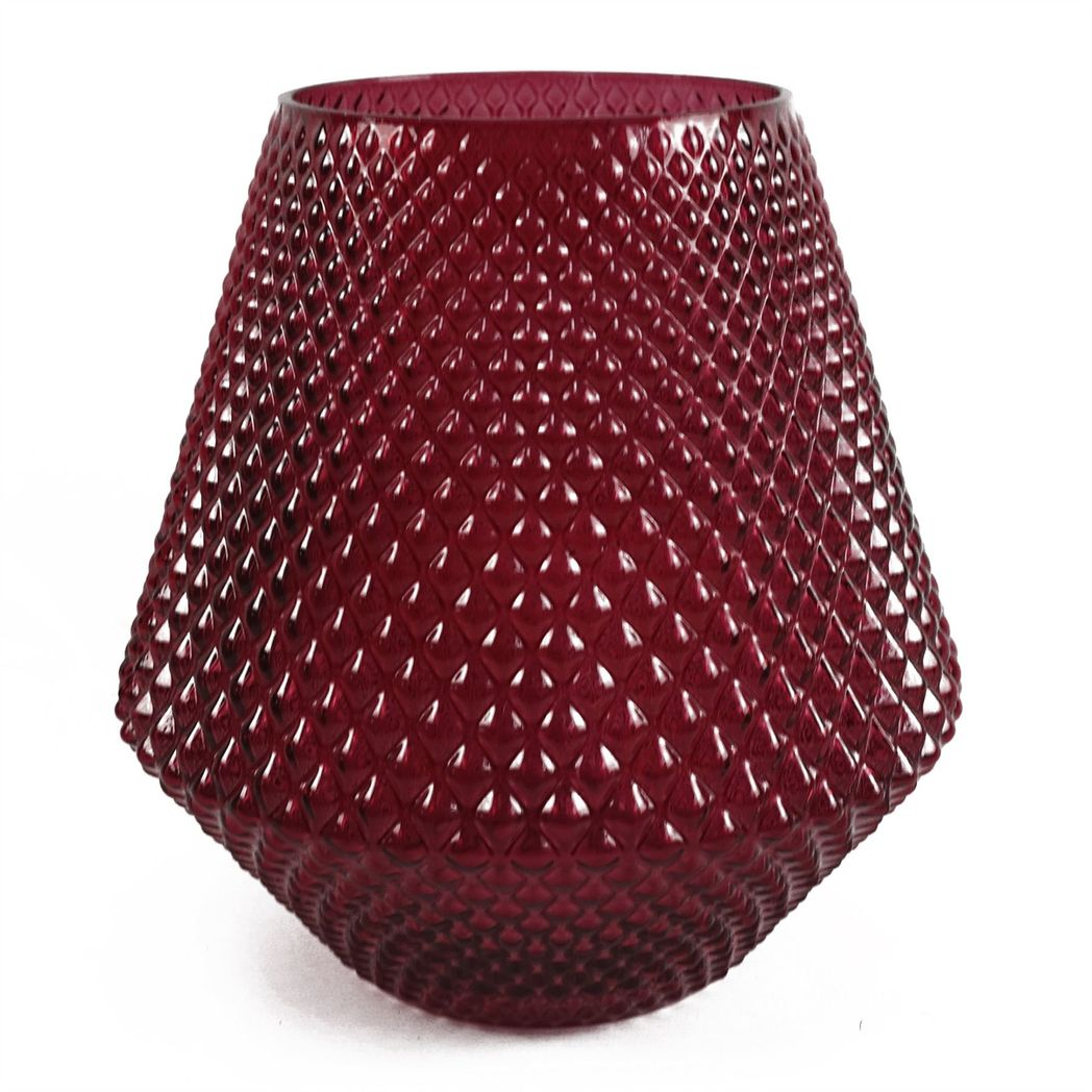 Leaf 23cm Pink Diamond-Embossed Glass Vase